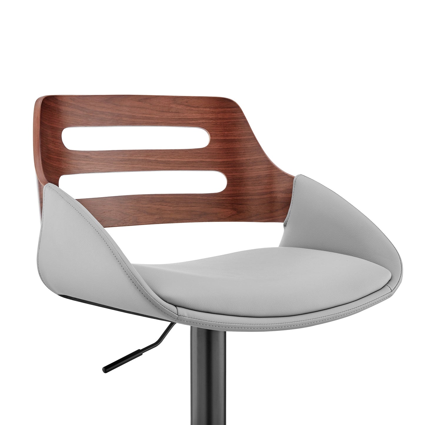 HomeRoots Gray Faux Leather and Walnut Wood Adjustable Bar Stool