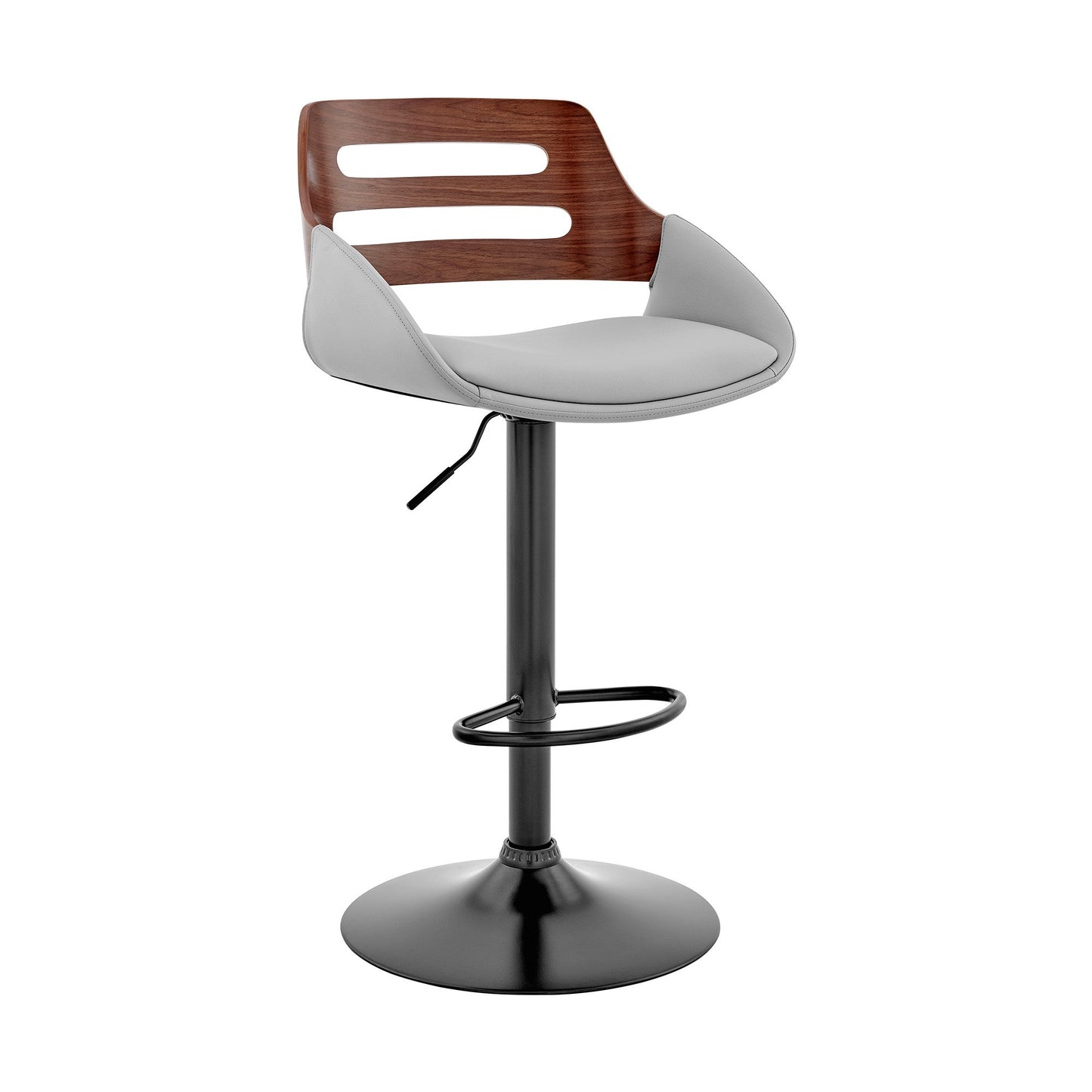 HomeRoots Gray Faux Leather and Walnut Wood Adjustable Bar Stool