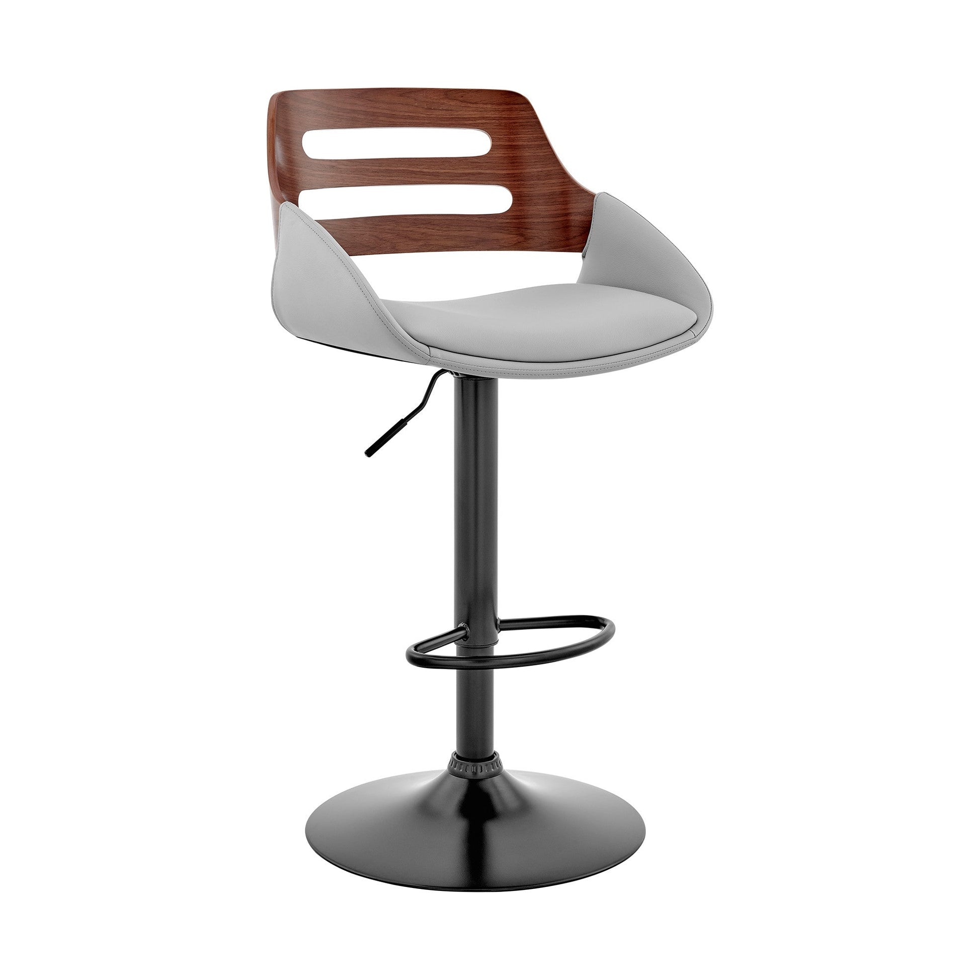 HomeRoots Gray Faux Leather and Walnut Wood Adjustable Bar Stool