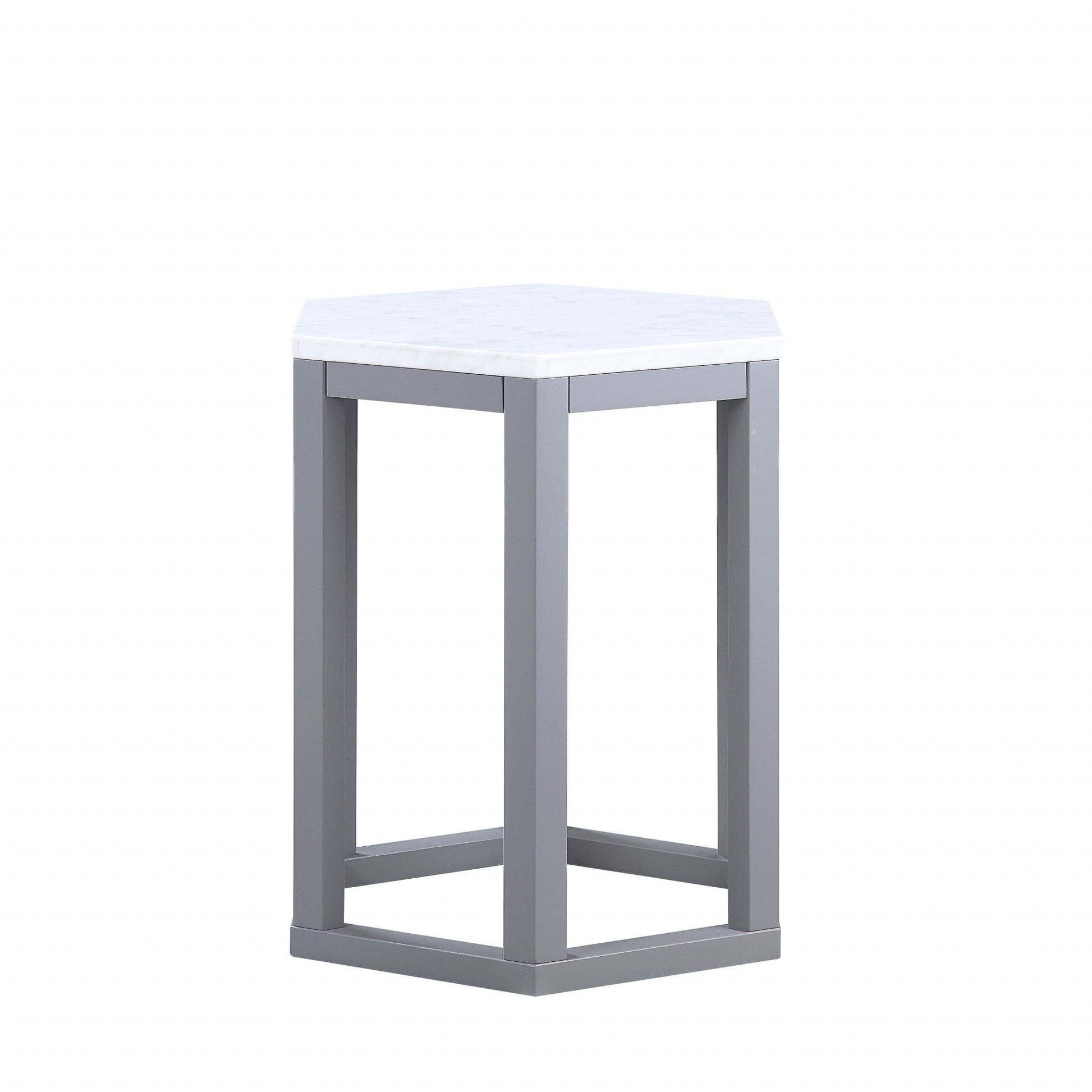 HomeRoots Gray Hexagonal Marble Top End Tables in Set Of Two