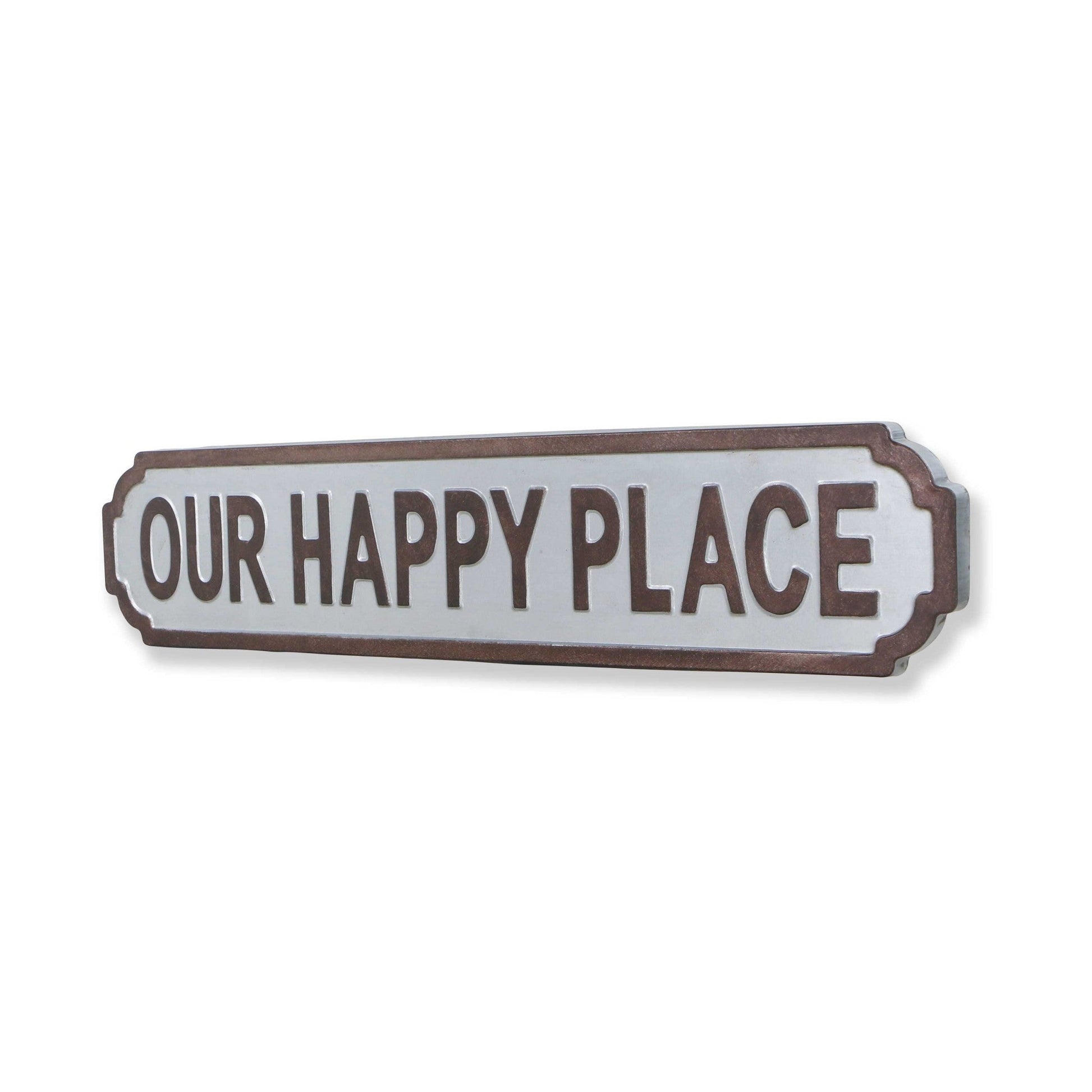 HomeRoots Gray Metal Wall Mounted Sign Our Happy Place
