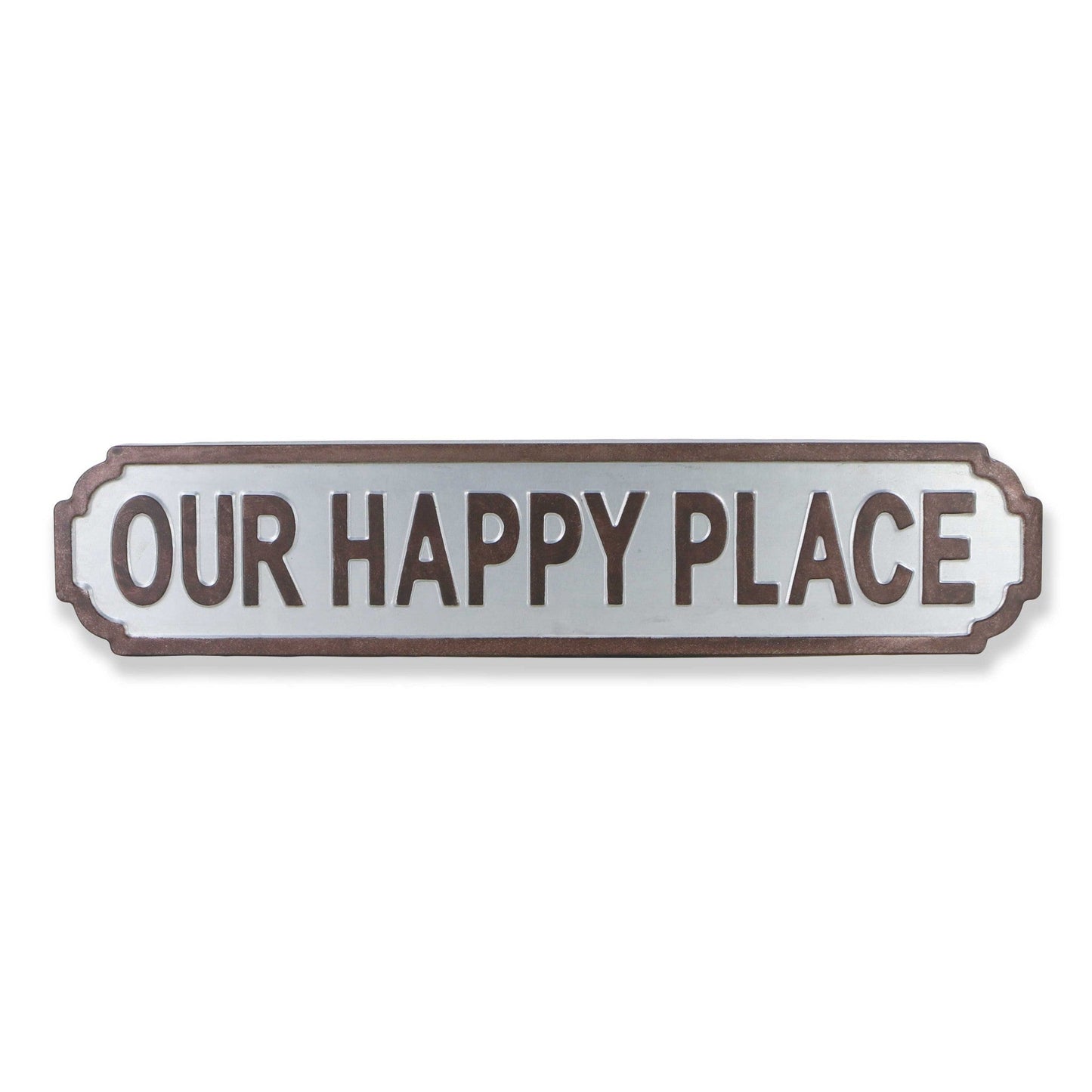 HomeRoots Gray Metal Wall Mounted Sign Our Happy Place