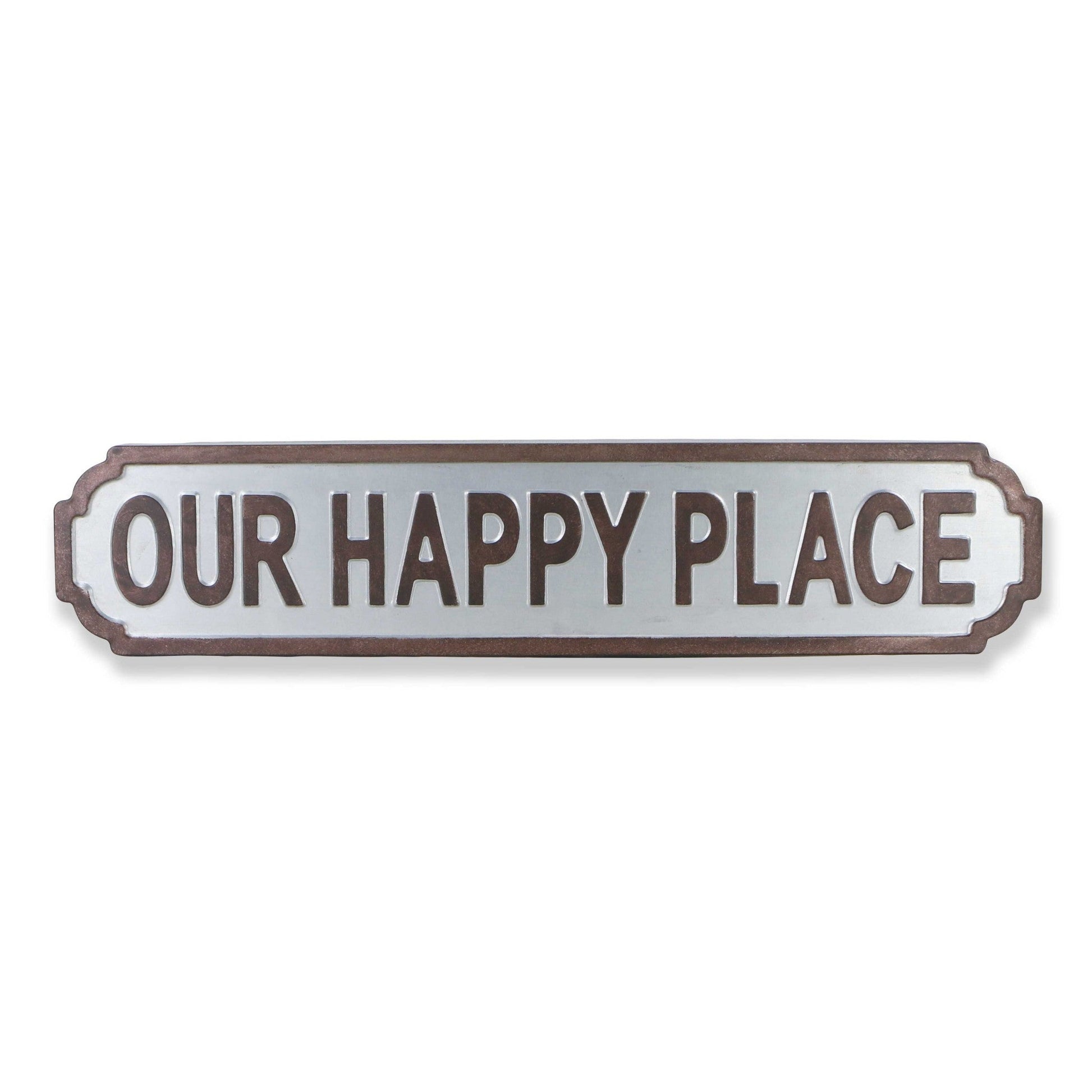 HomeRoots Gray Metal Wall Mounted Sign Our Happy Place