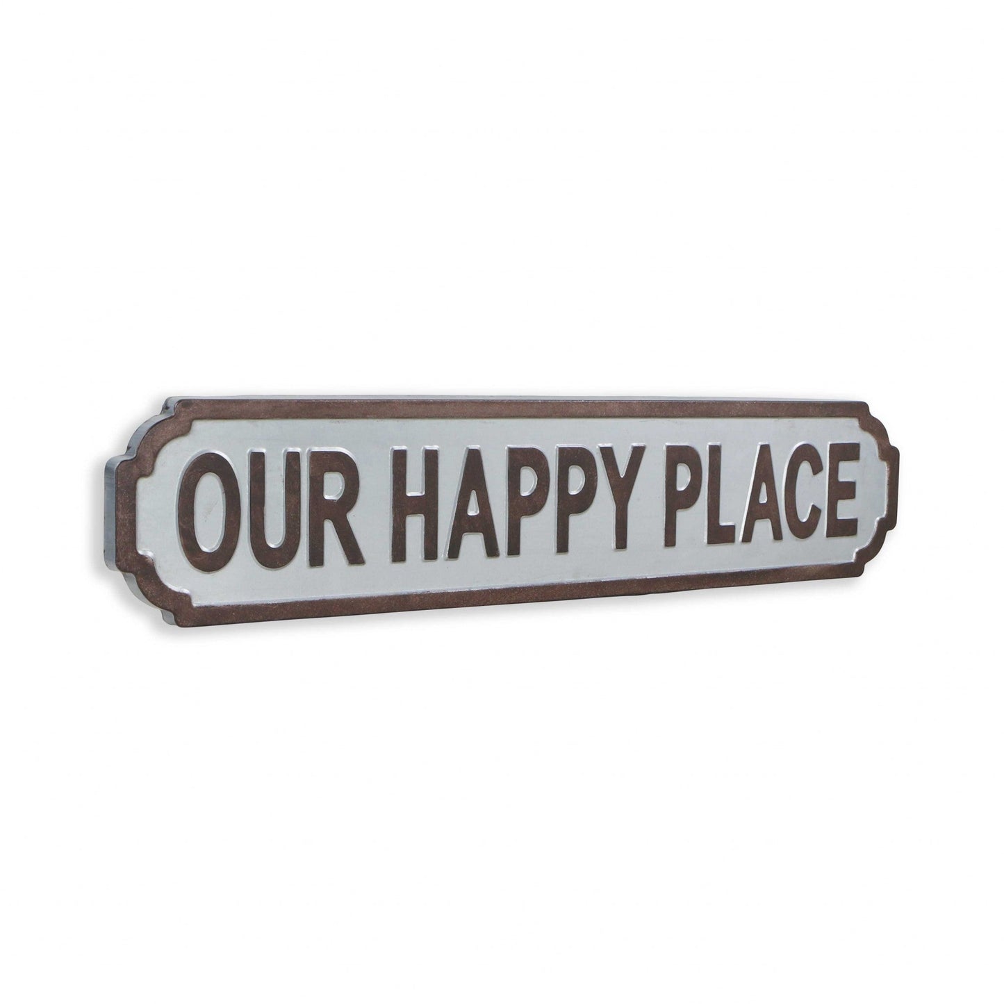 HomeRoots Gray Metal Wall Mounted Sign Our Happy Place