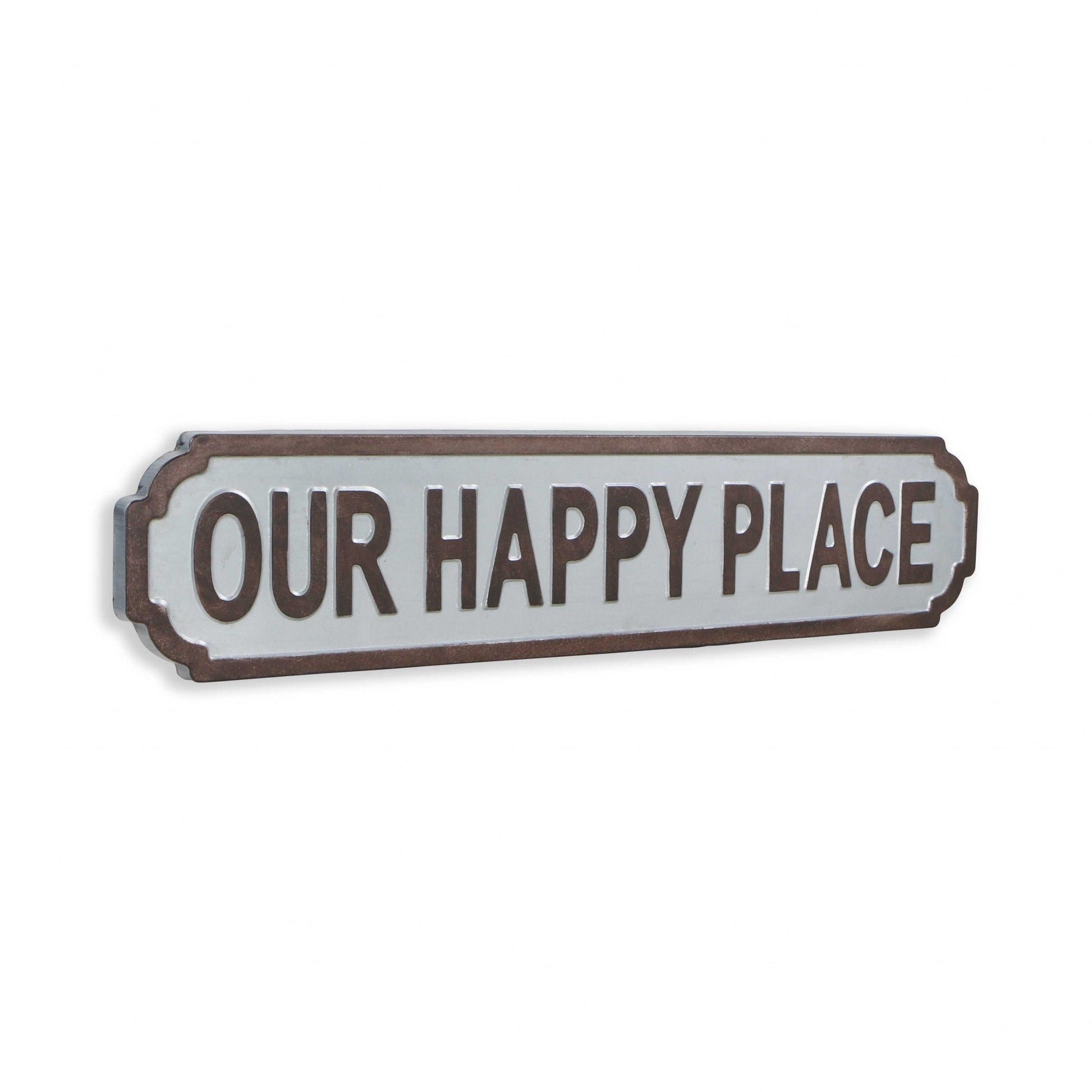 HomeRoots Gray Metal Wall Mounted Sign Our Happy Place