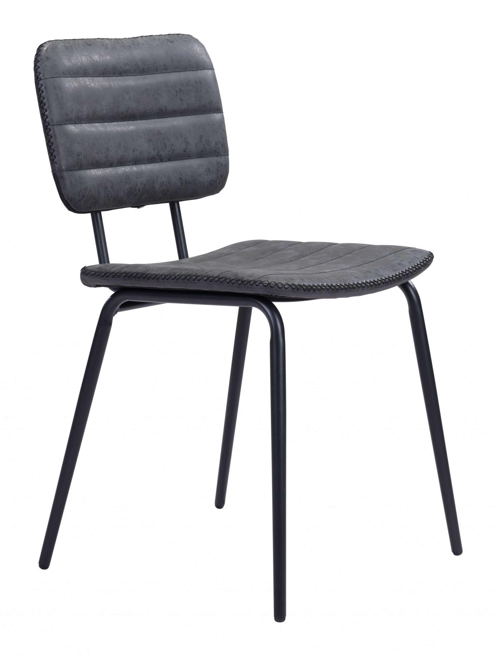 HomeRoots Gray Modern Faux Leather Channel Stitching Dining Chairs in Set of 2