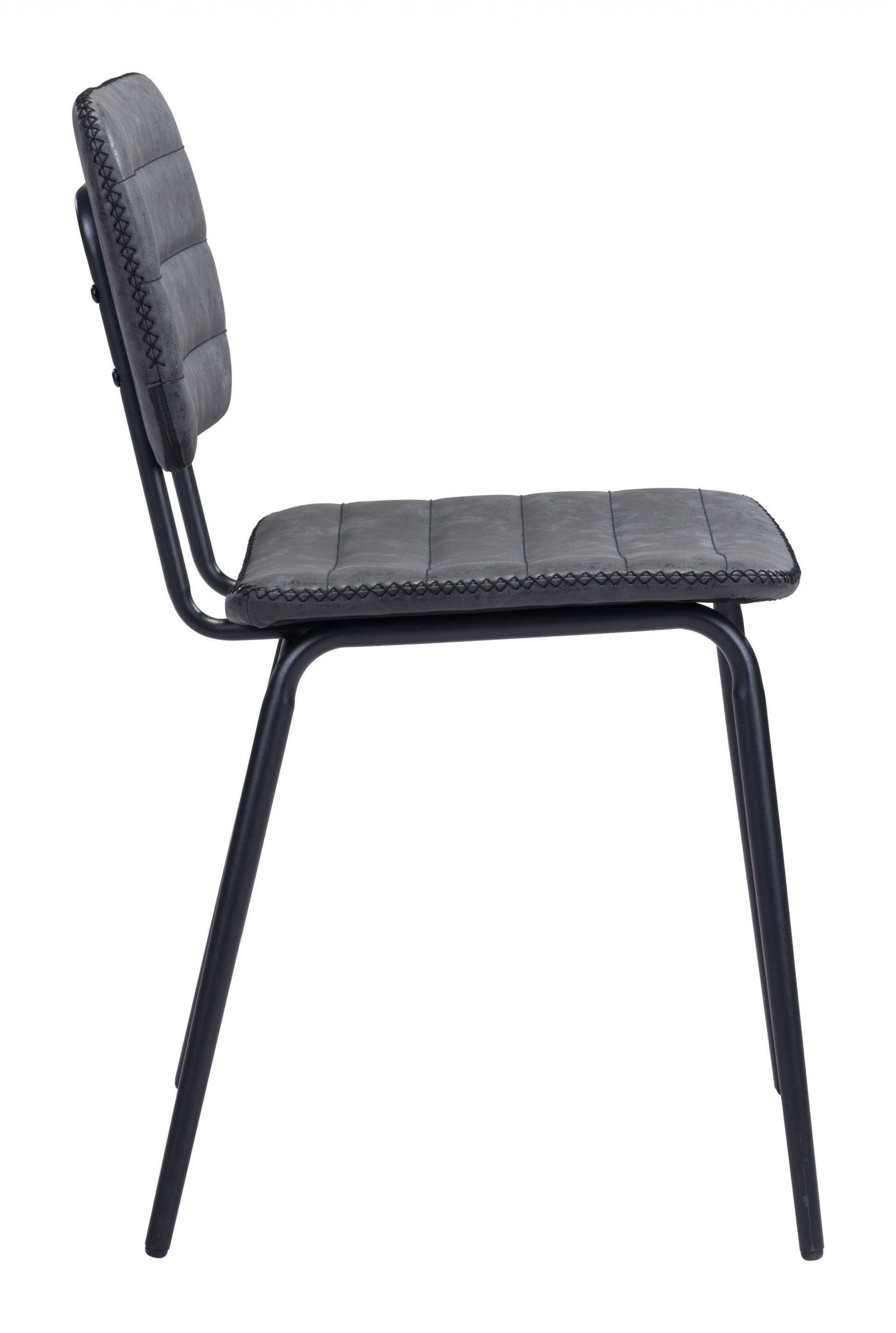 HomeRoots Gray Modern Faux Leather Channel Stitching Dining Chairs in Set of 2