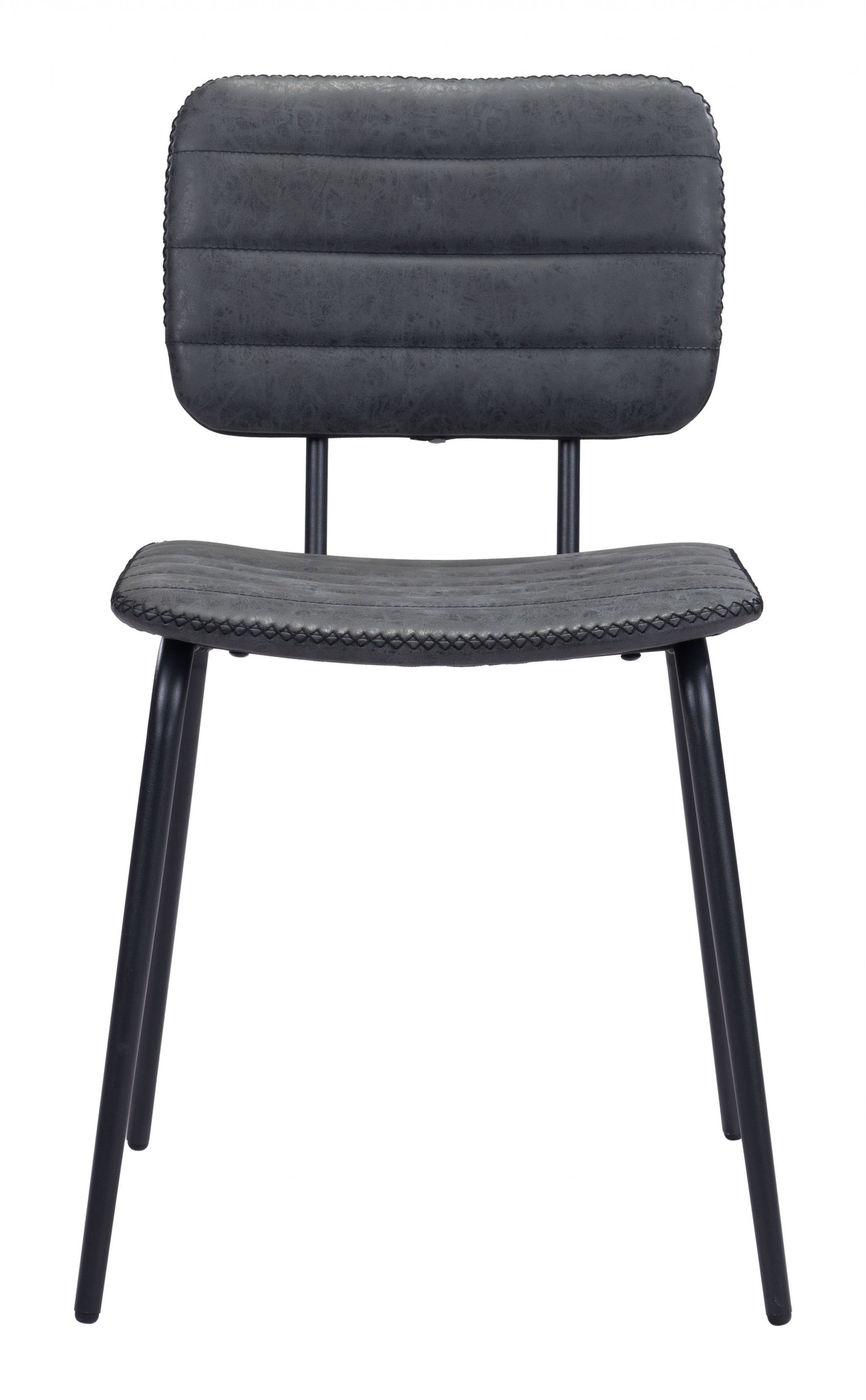 HomeRoots Gray Modern Faux Leather Channel Stitching Dining Chairs in Set of 2