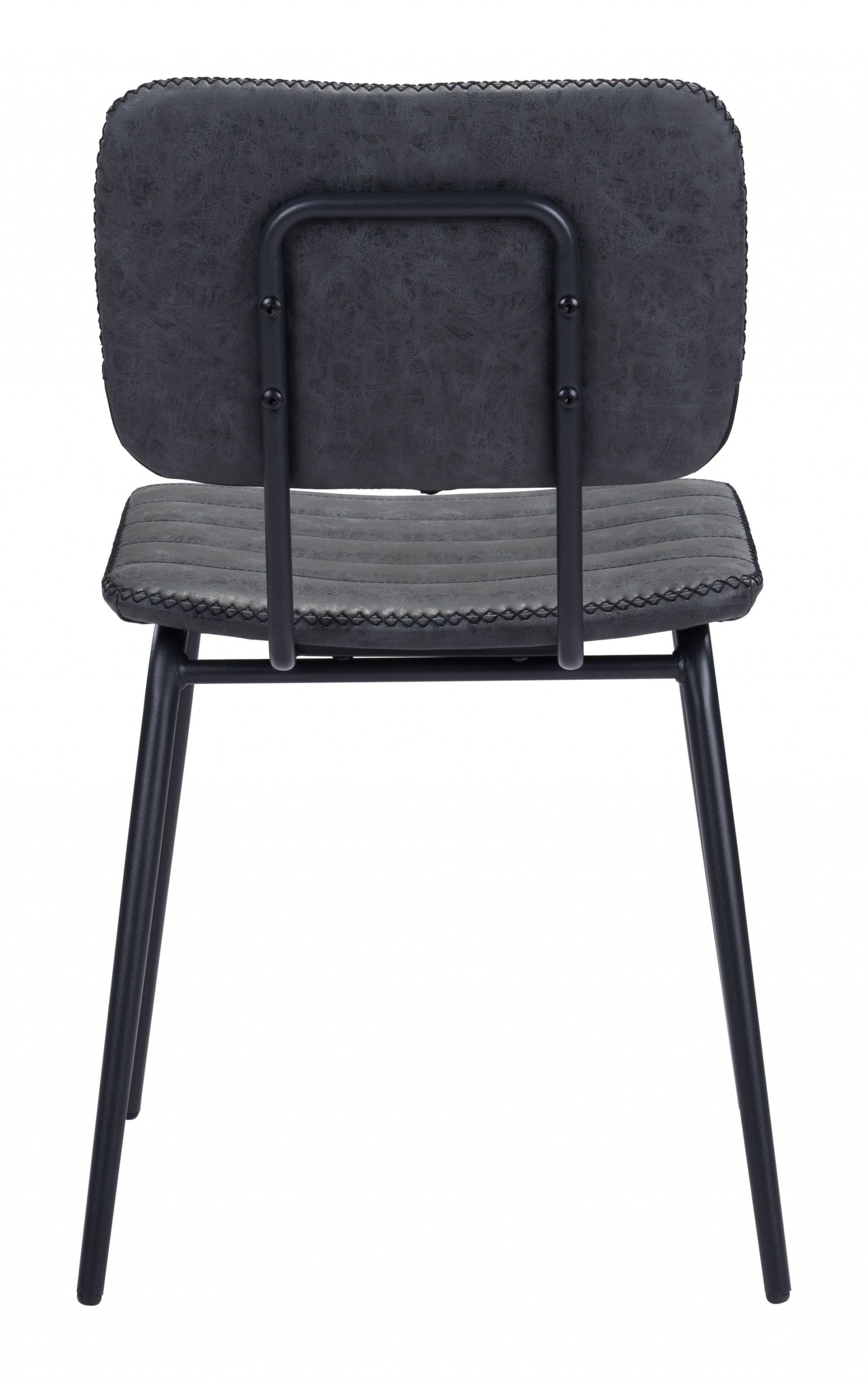 HomeRoots Gray Modern Faux Leather Channel Stitching Dining Chairs in Set of 2