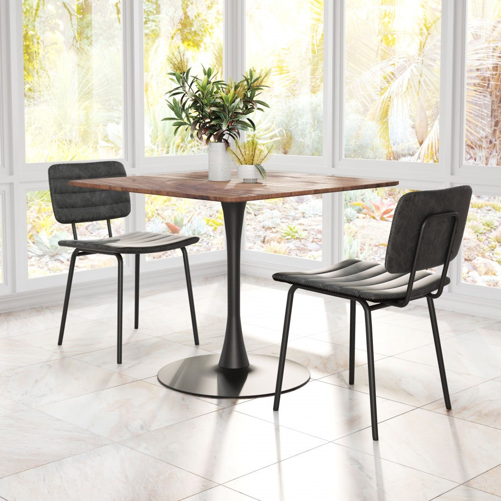 HomeRoots Gray Modern Faux Leather Channel Stitching Dining Chairs in Set of 2