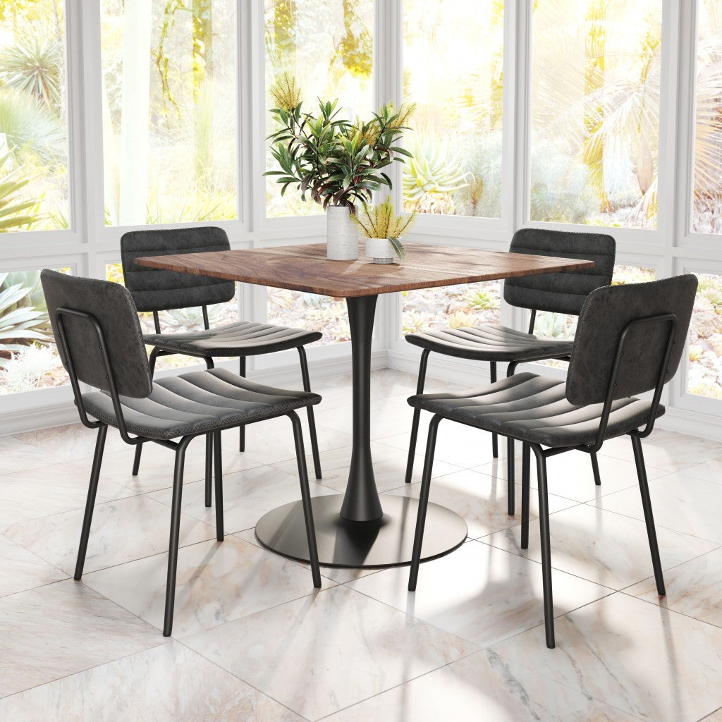 HomeRoots Gray Modern Faux Leather Channel Stitching Dining Chairs in Set of 2