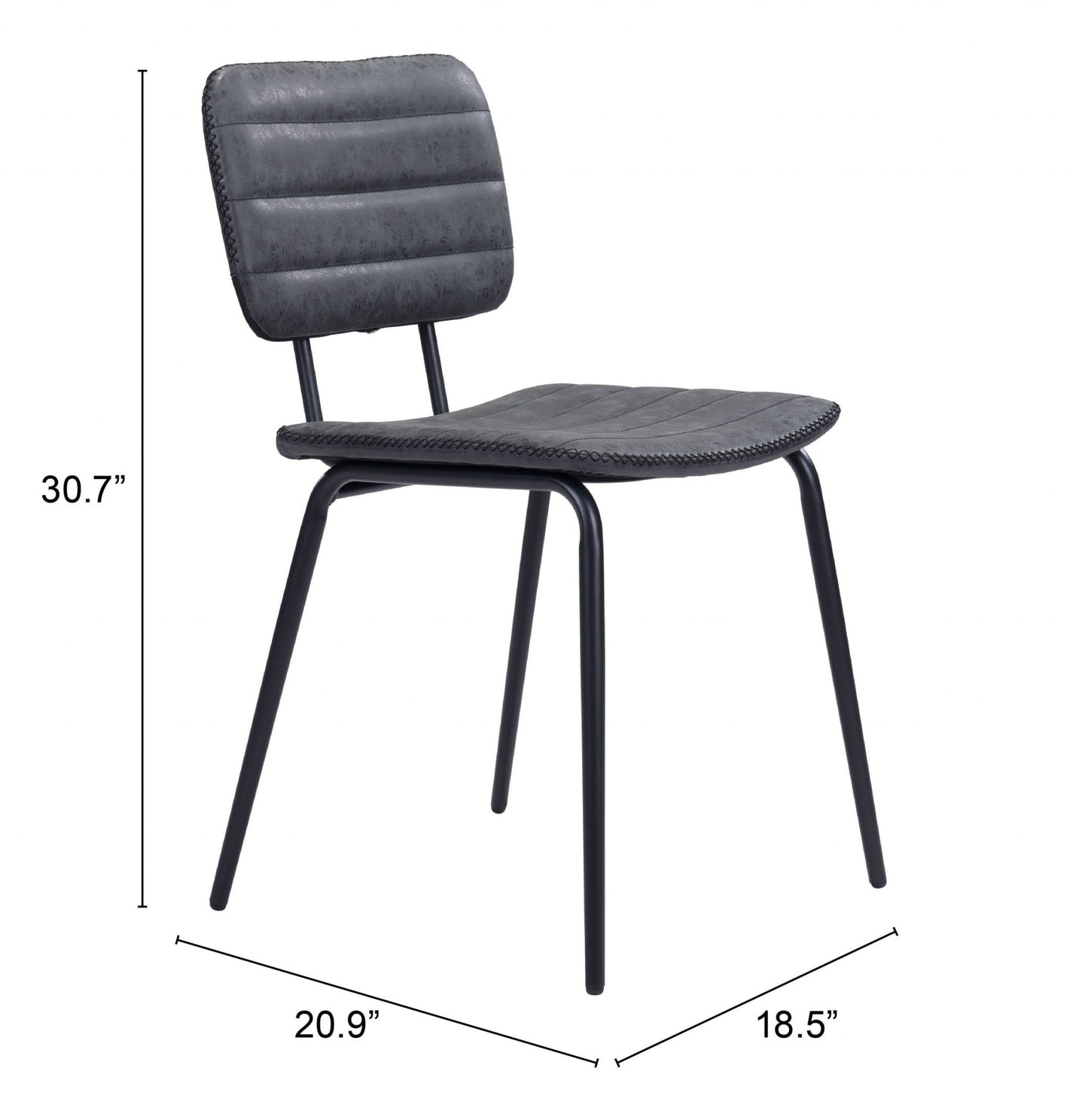 HomeRoots Gray Modern Faux Leather Channel Stitching Dining Chairs in Set of 2