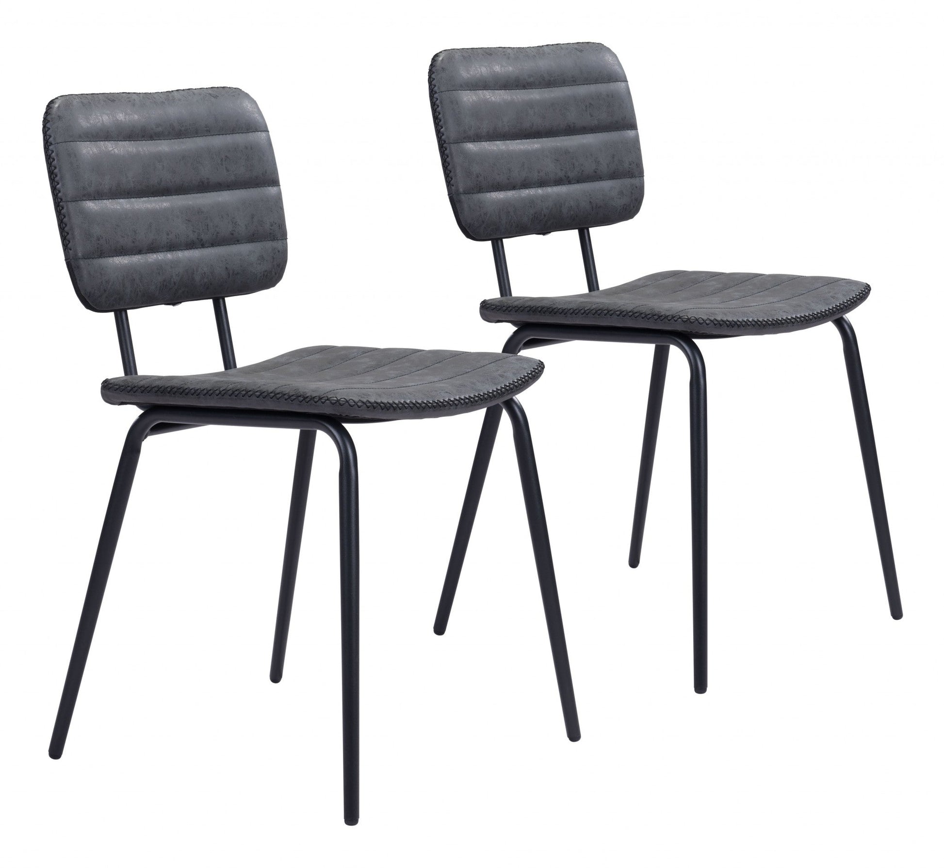 HomeRoots Gray Modern Faux Leather Channel Stitching Dining Chairs in Set of 2