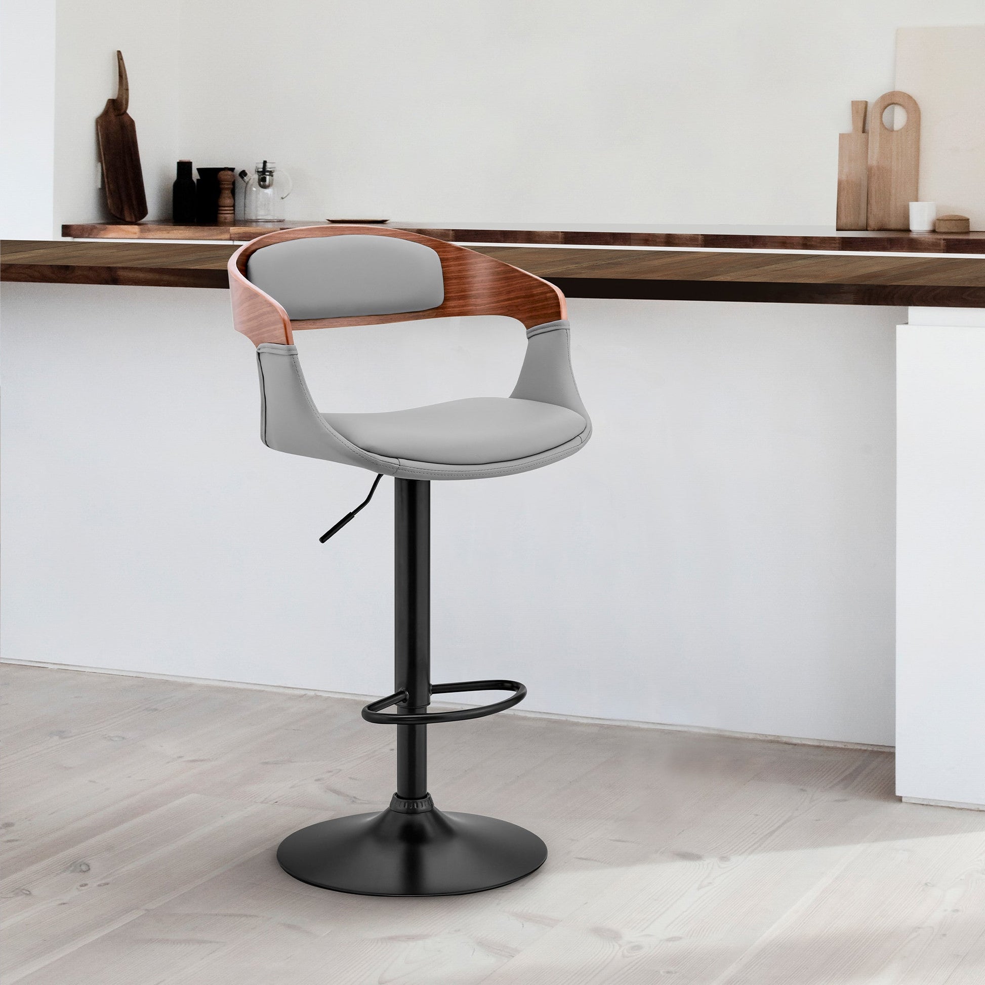 HomeRoots Gray Modern Upholstered Black Base Bar Stool