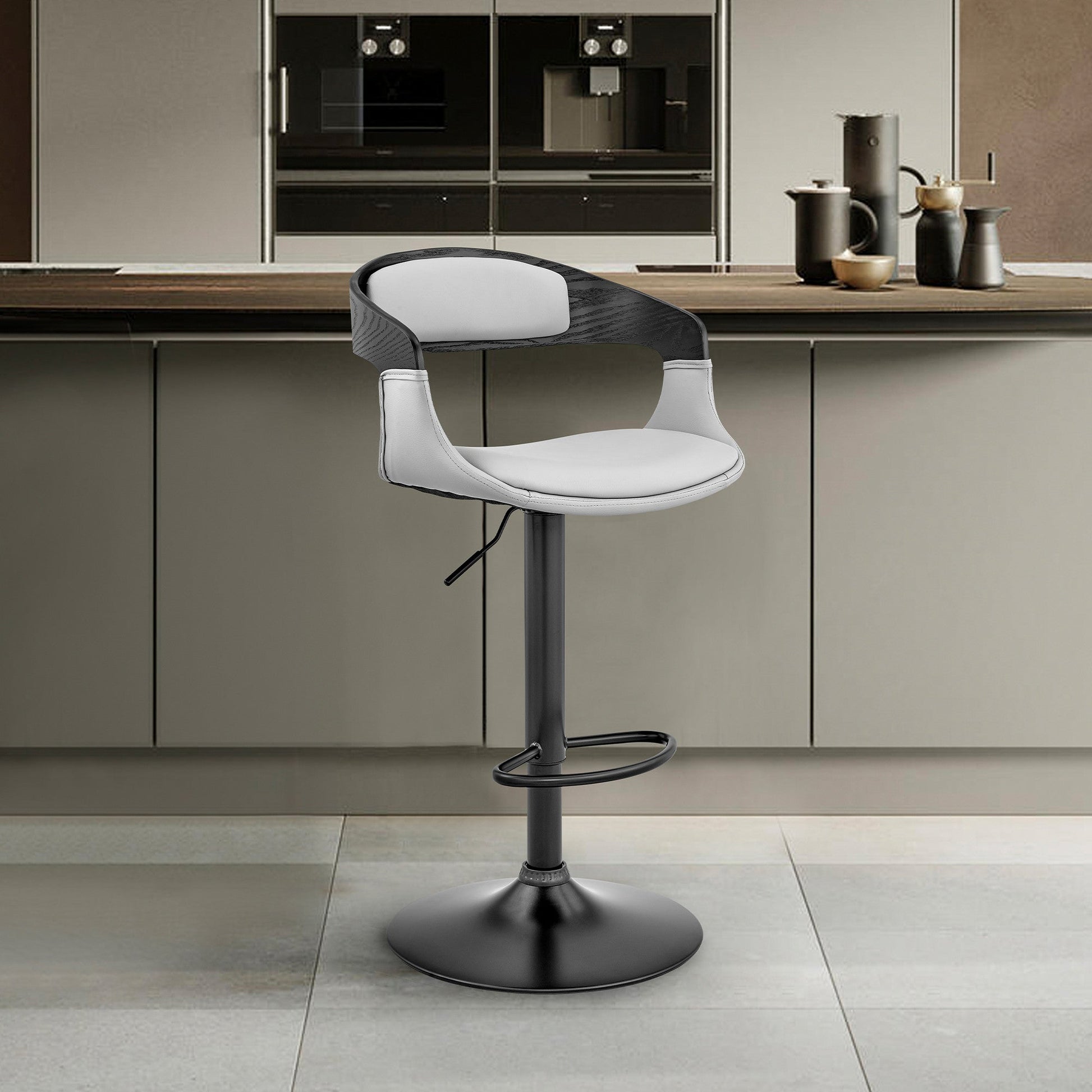 HomeRoots Gray Modern Upholstered & Black Base Bar Stool