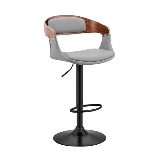 HomeRoots Gray Modern Upholstered Black Base Bar Stool