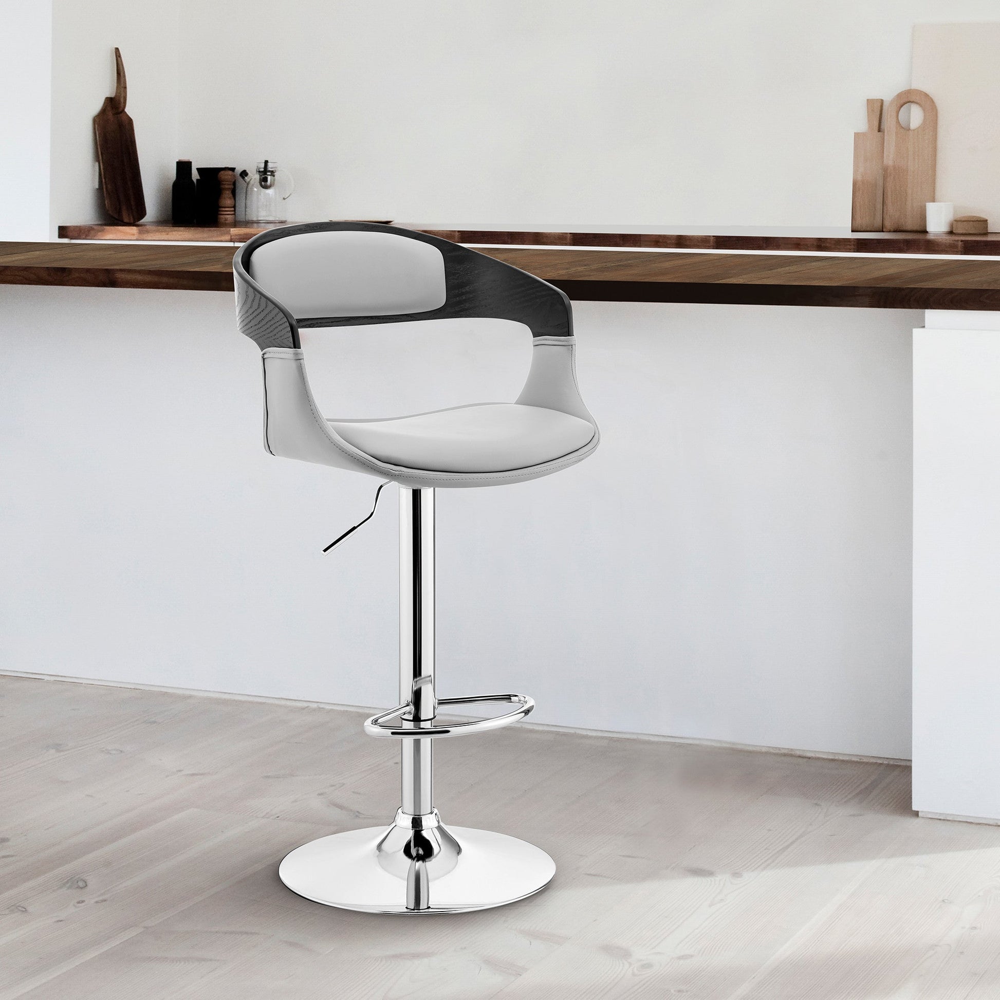 HomeRoots Gray Modern Upholstered & Chrome Base Bar Stool