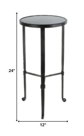 HomeRoots Gray Stone Top Side Table With Black Finish