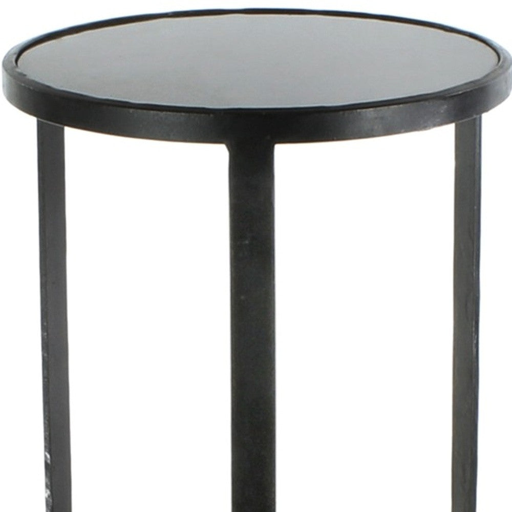 HomeRoots Gray Stone Top Side Table With Black Finish