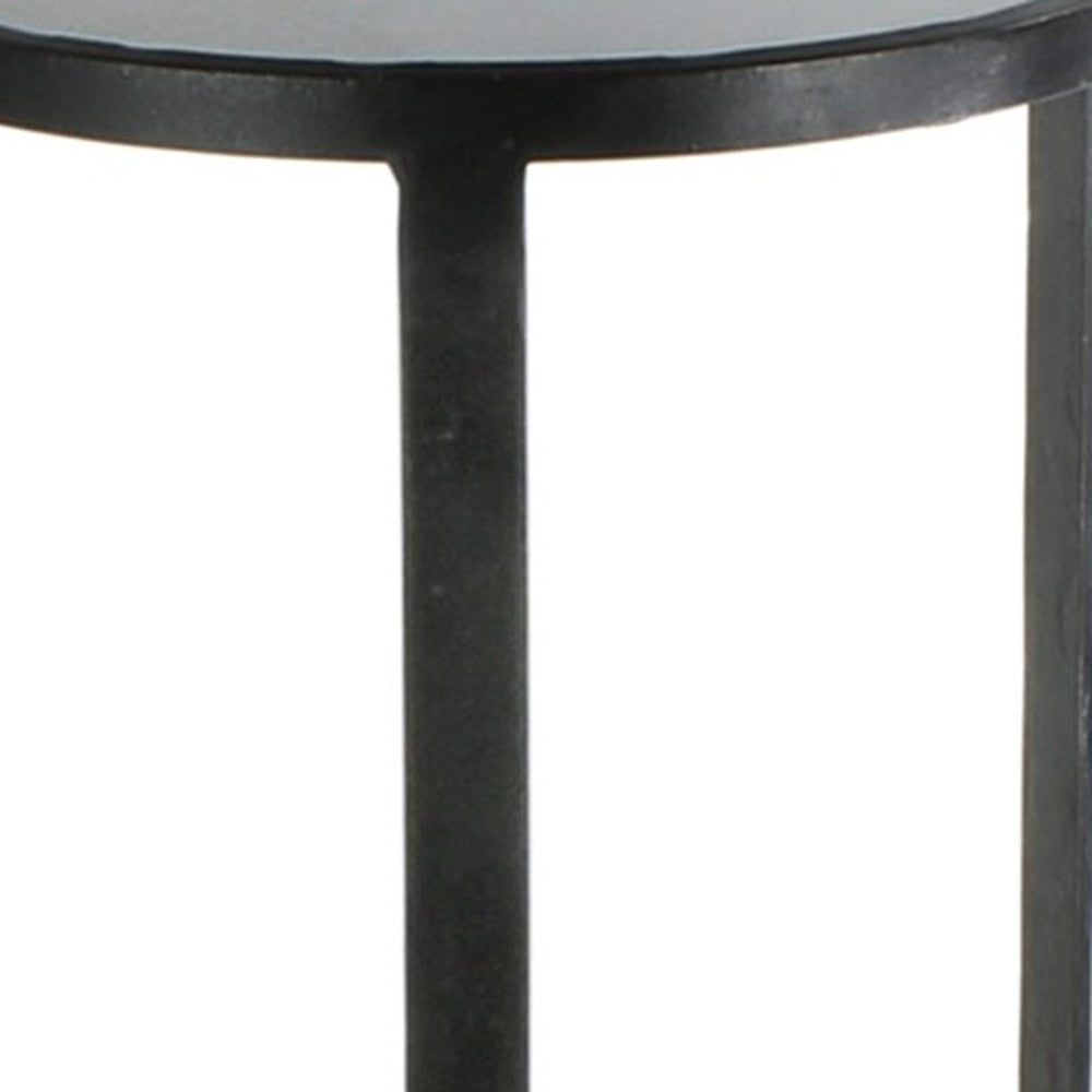 HomeRoots Gray Stone Top Side Table With Black Finish