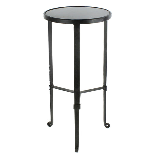 HomeRoots Gray Stone Top Side Table With Black Finish
