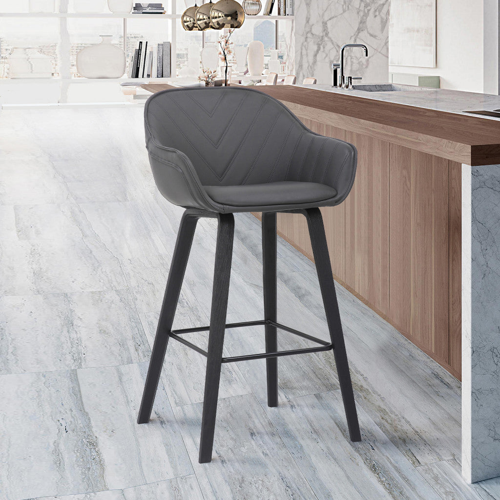 HomeRoots Gray Textured Faux Leather Modern Bar Stool