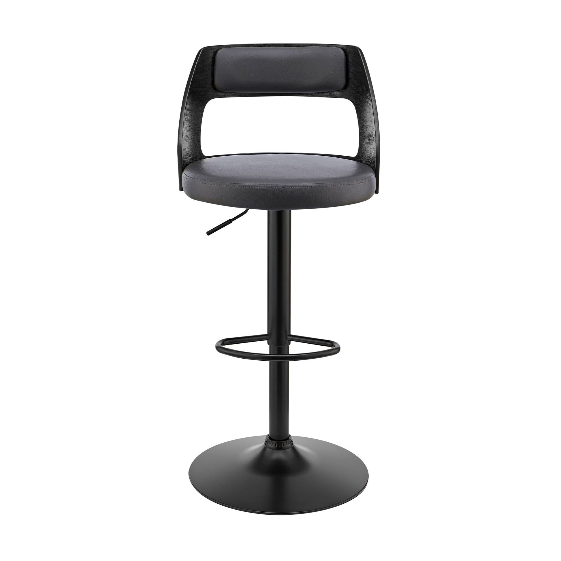 HomeRoots Gray Upholstered Black Base Adjustable Swivel Bar Stool