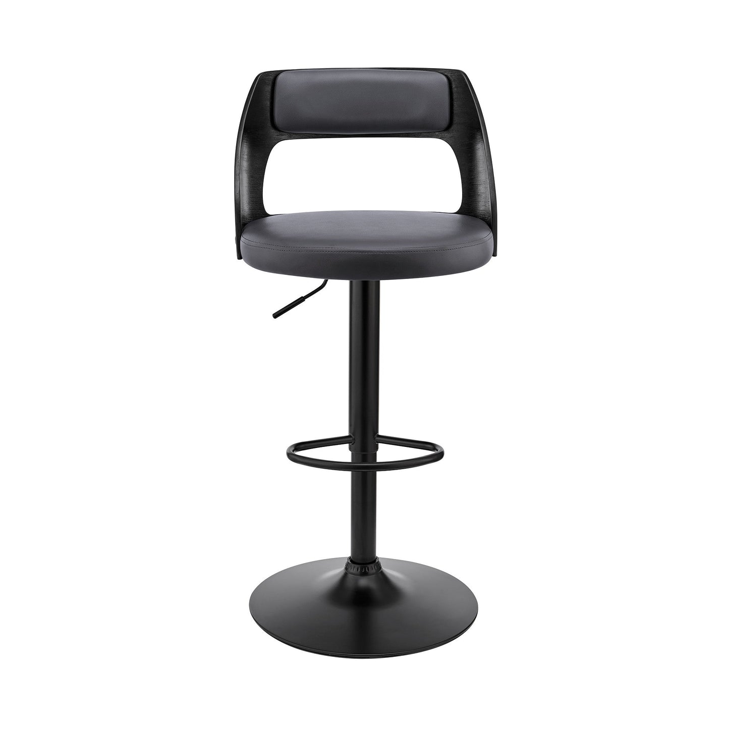 HomeRoots Gray Upholstered Black Base Adjustable Swivel Bar Stool