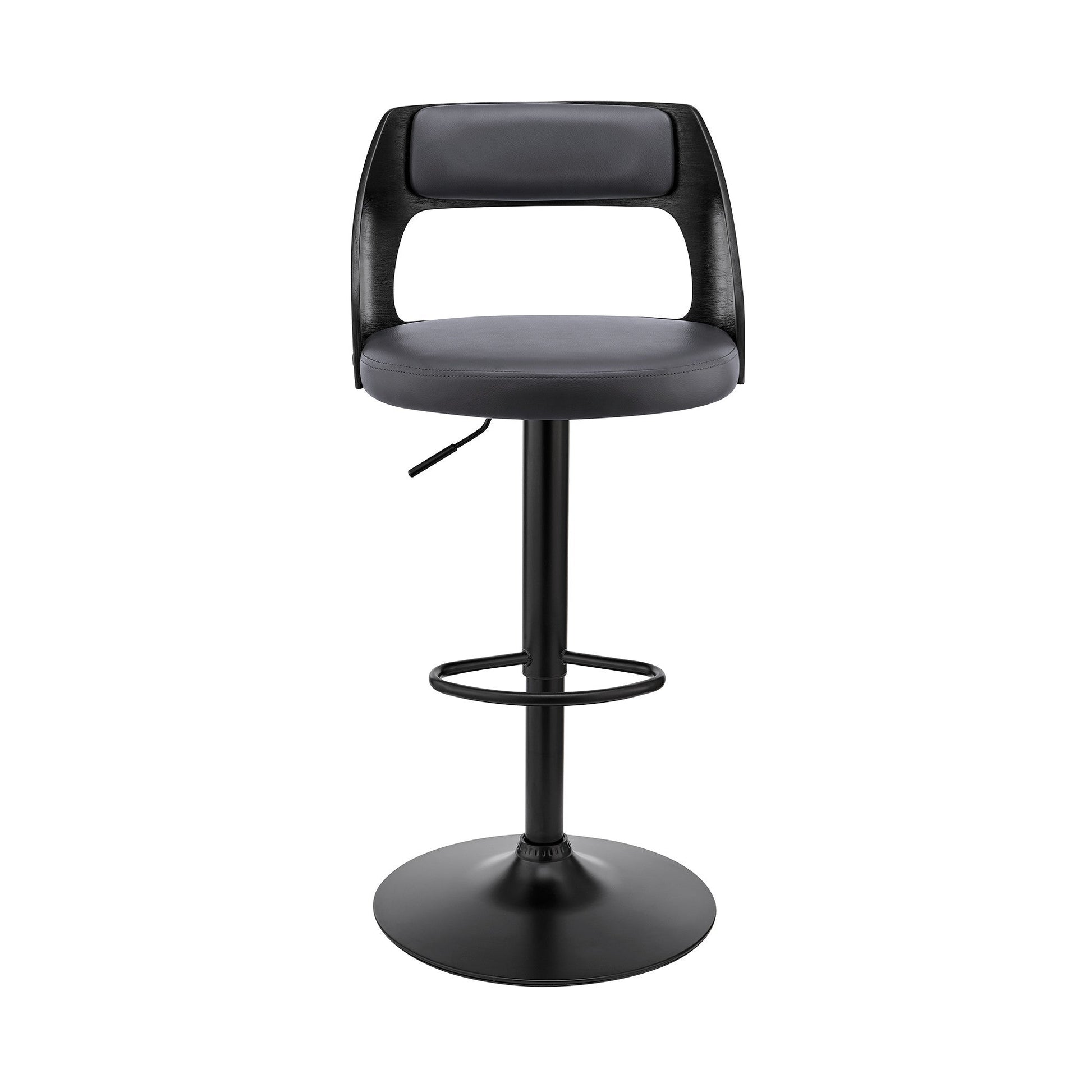 HomeRoots Gray Upholstered Black Base Adjustable Swivel Bar Stool
