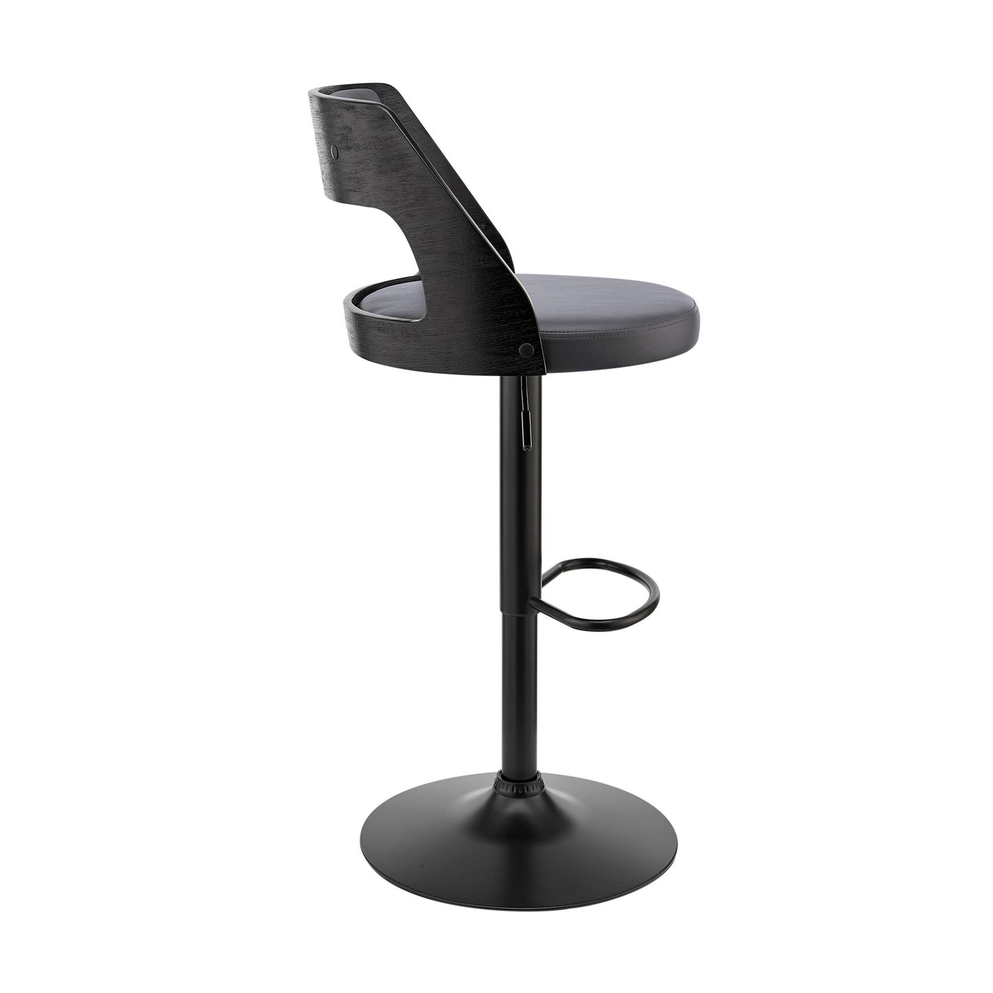 HomeRoots Gray Upholstered Black Base Adjustable Swivel Bar Stool