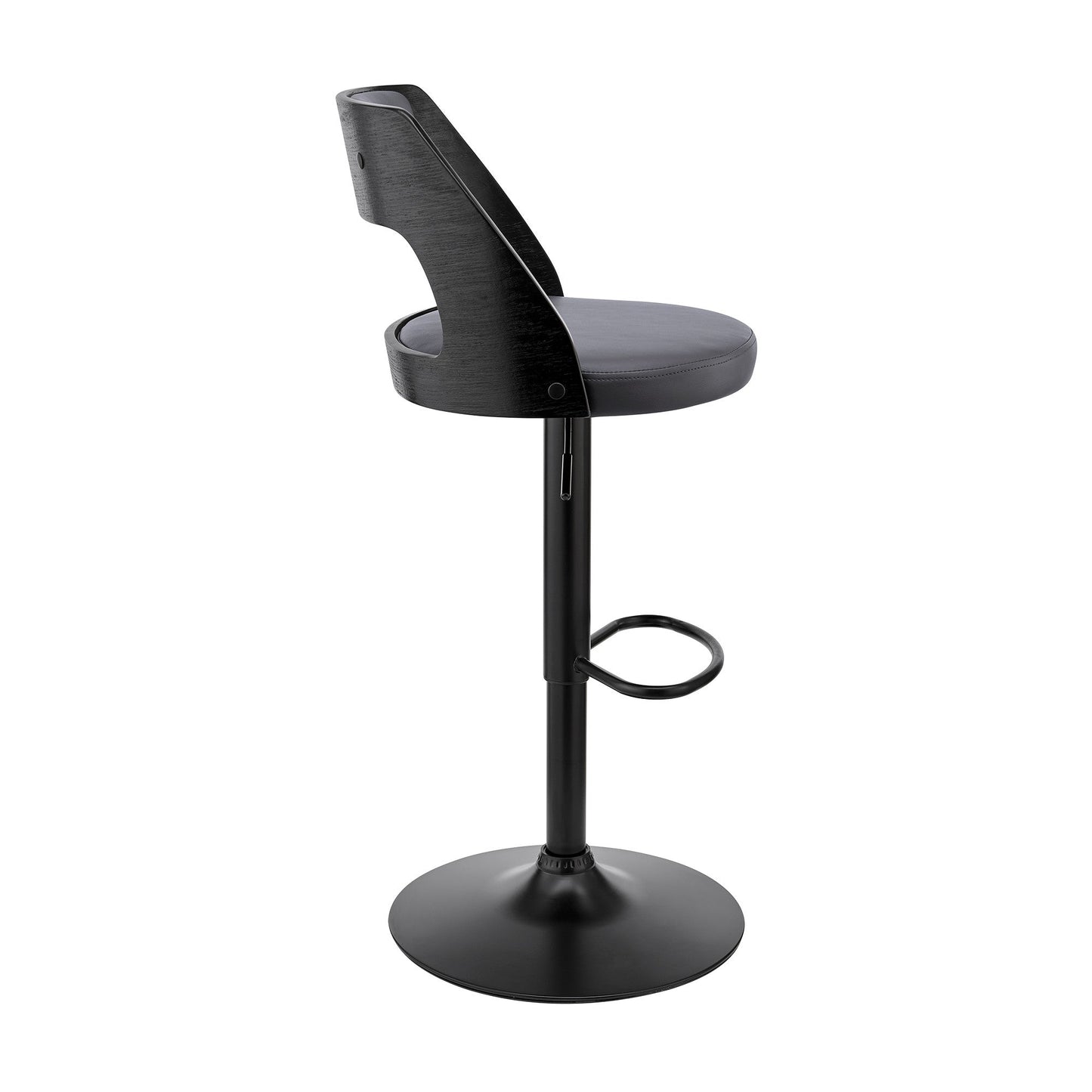 HomeRoots Gray Upholstered Black Base Adjustable Swivel Bar Stool