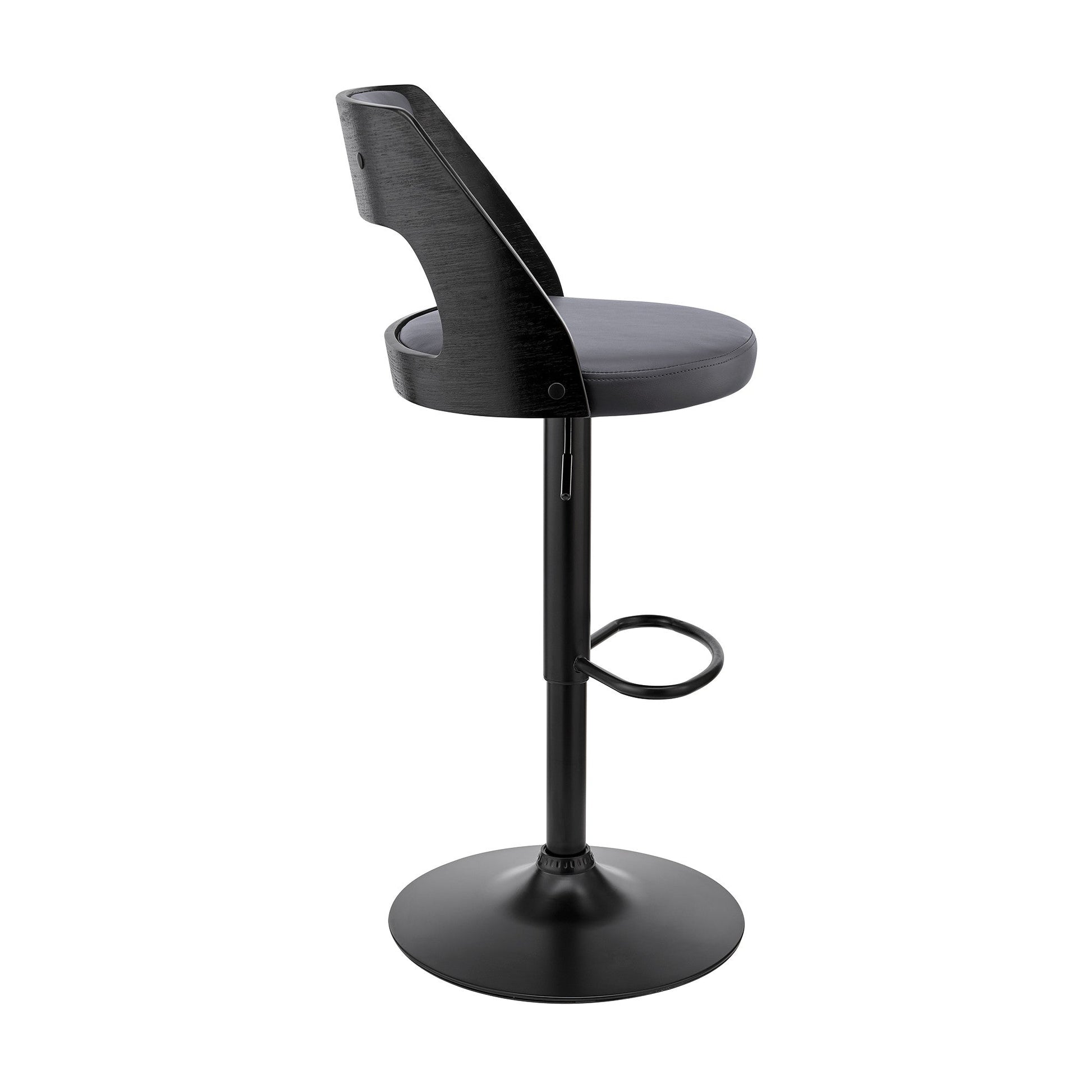 HomeRoots Gray Upholstered Black Base Adjustable Swivel Bar Stool