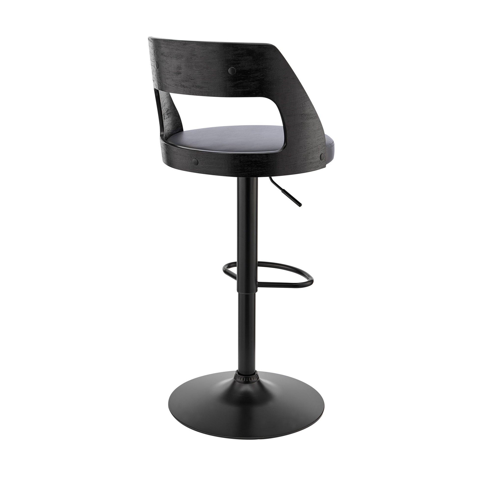 HomeRoots Gray Upholstered Black Base Adjustable Swivel Bar Stool