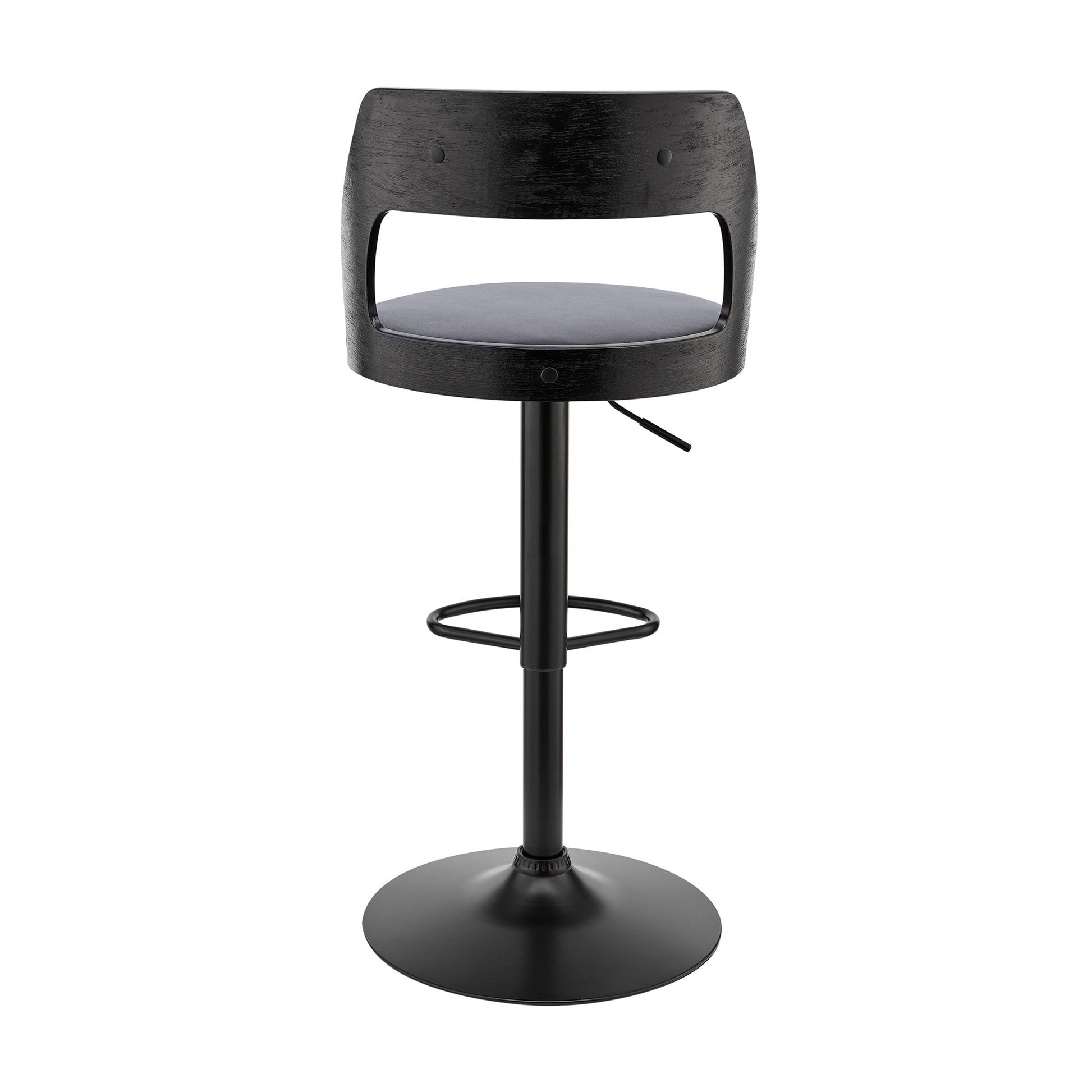 HomeRoots Gray Upholstered Black Base Adjustable Swivel Bar Stool