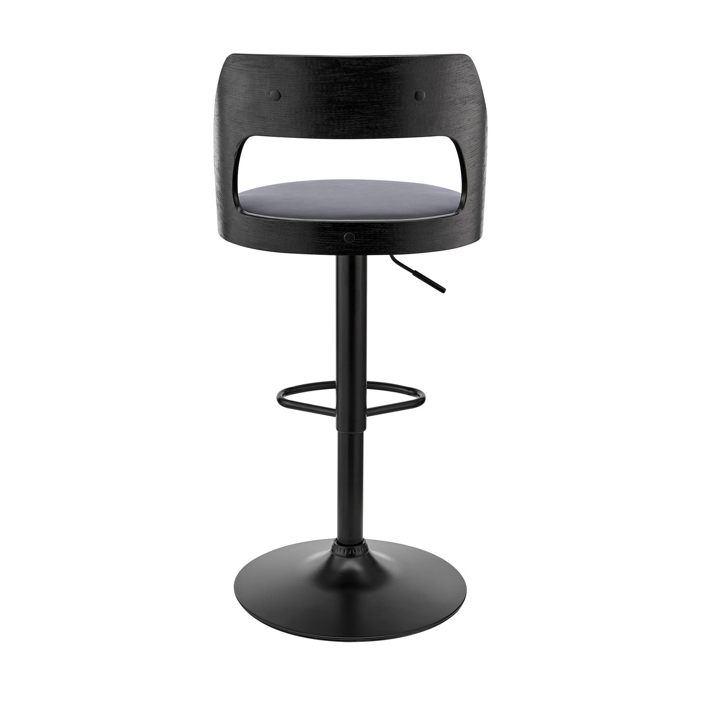 HomeRoots Gray Upholstered Black Base Adjustable Swivel Bar Stool