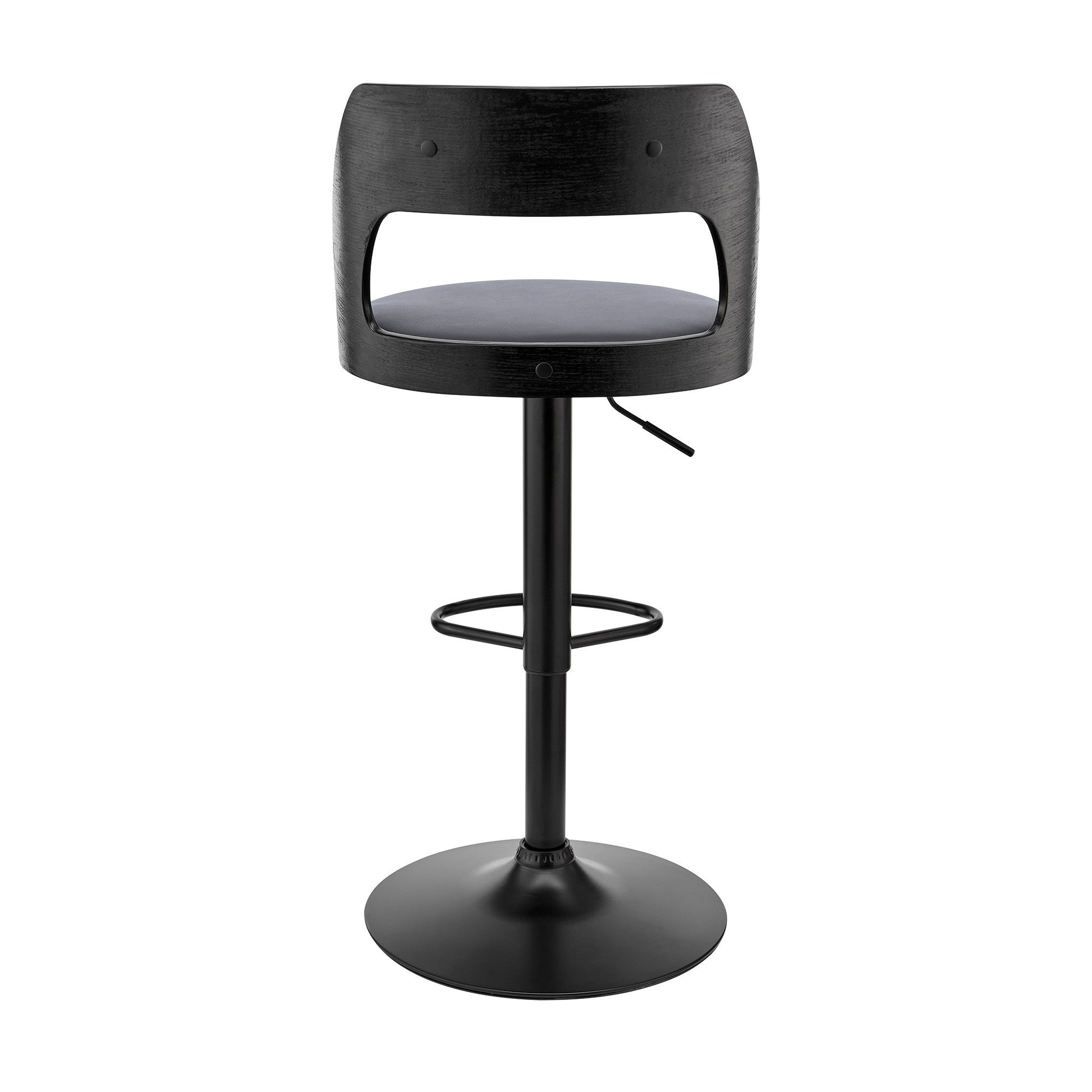 HomeRoots Gray Upholstered Black Base Adjustable Swivel Bar Stool