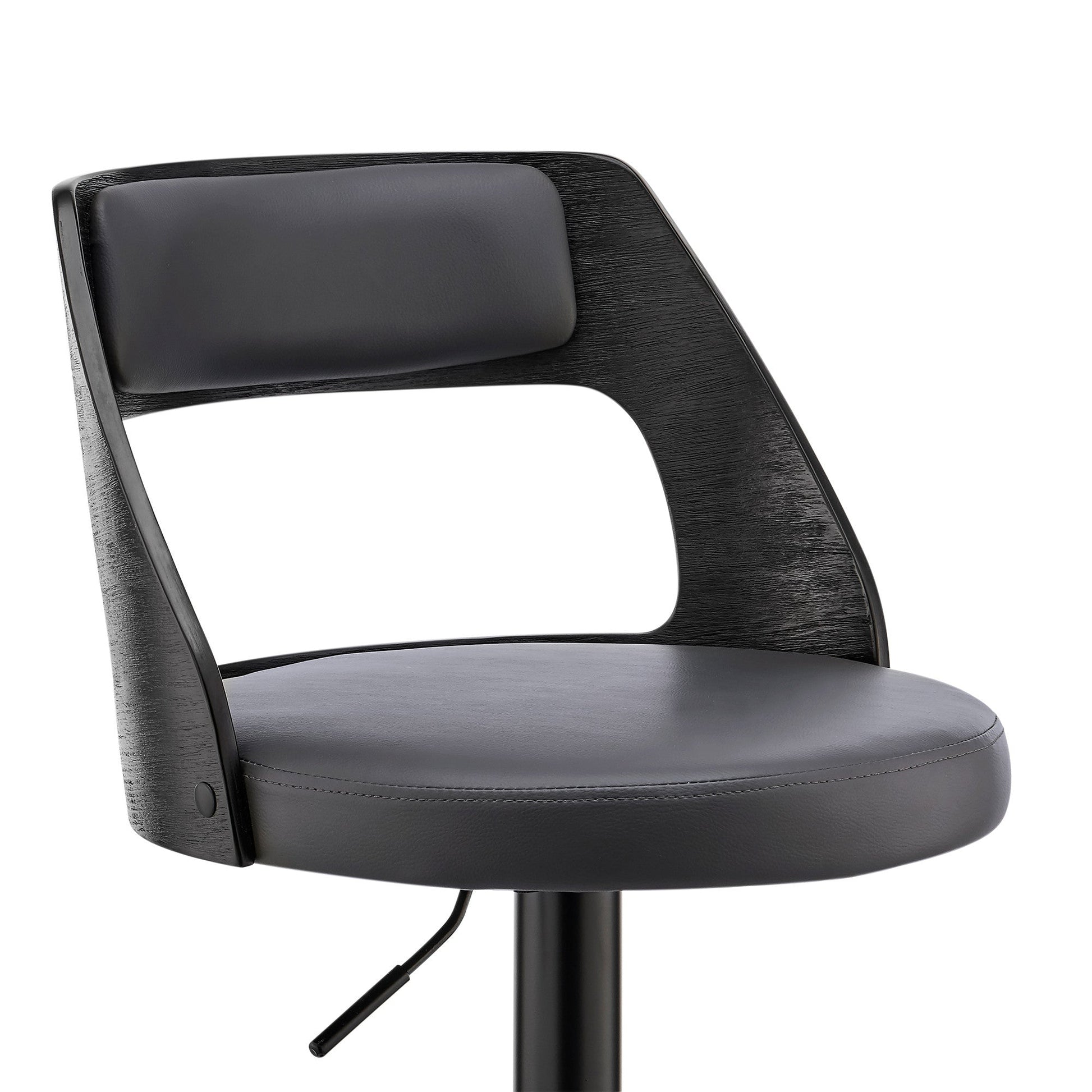HomeRoots Gray Upholstered Black Base Adjustable Swivel Bar Stool