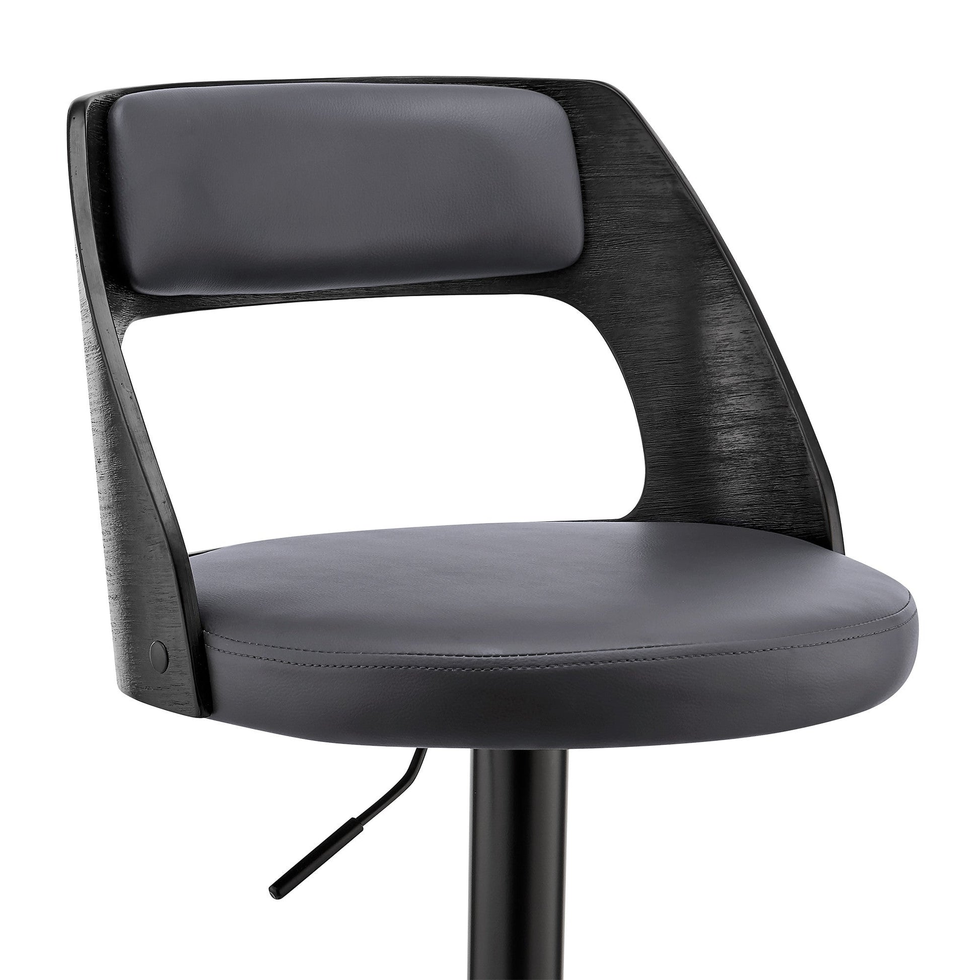 HomeRoots Gray Upholstered Black Base Adjustable Swivel Bar Stool