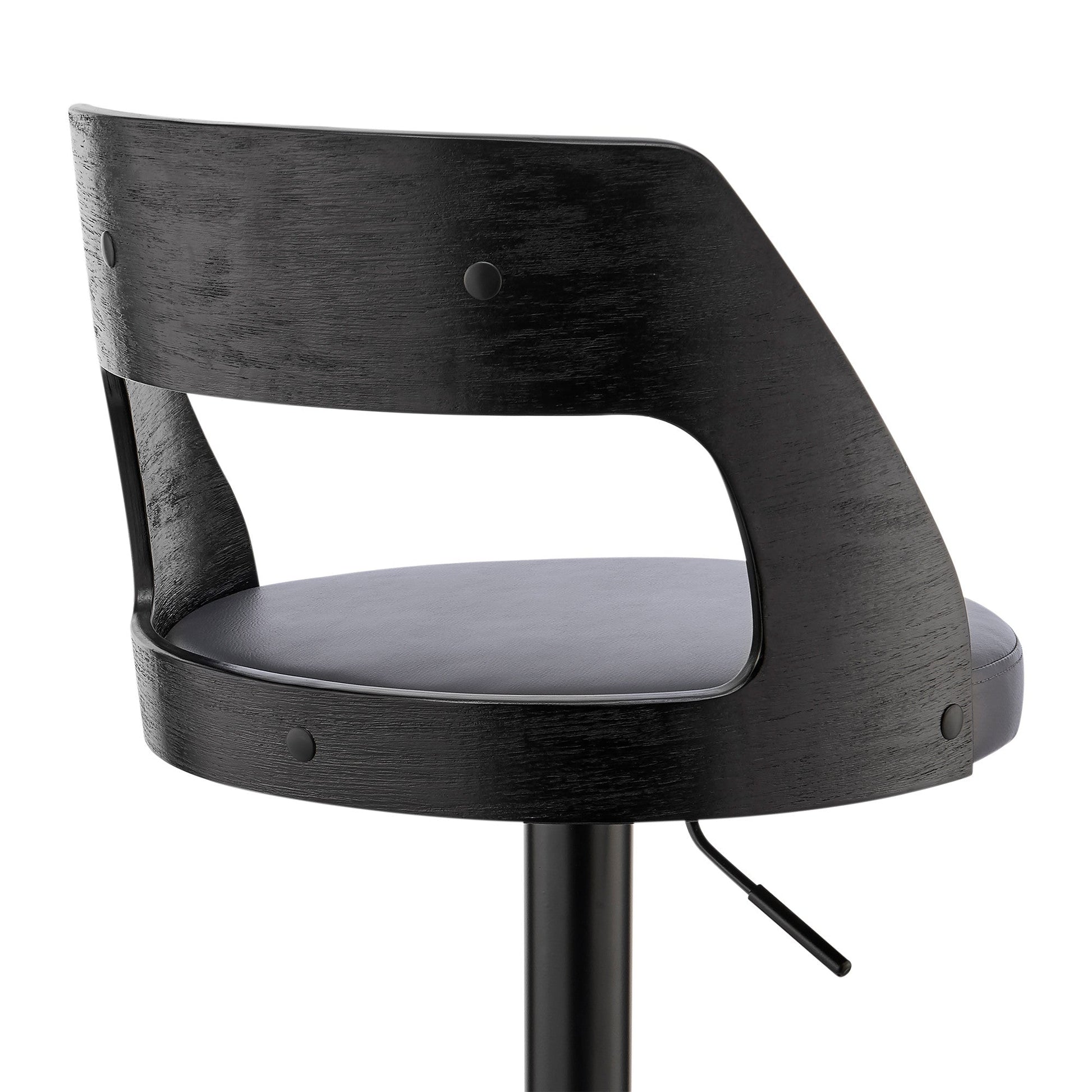 HomeRoots Gray Upholstered Black Base Adjustable Swivel Bar Stool