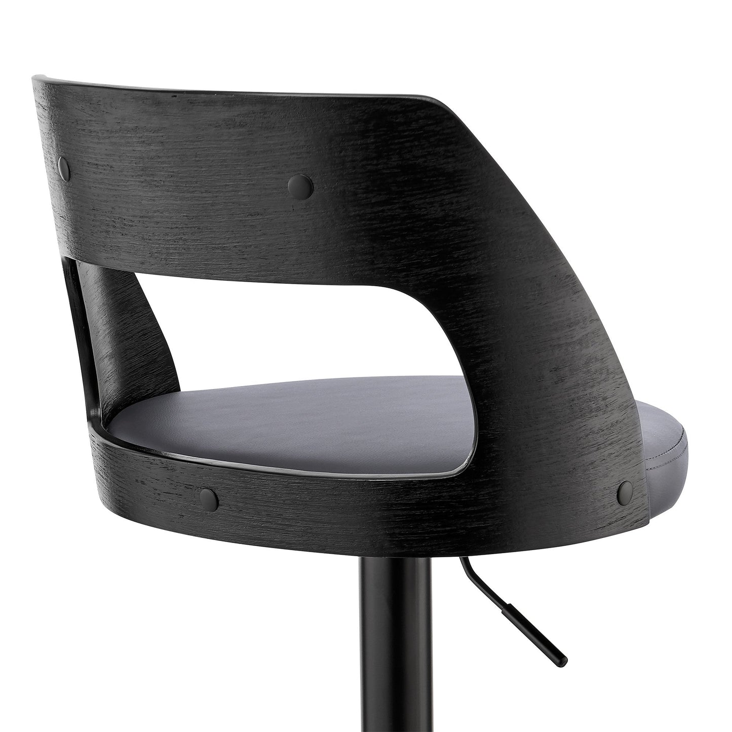 HomeRoots Gray Upholstered Black Base Adjustable Swivel Bar Stool