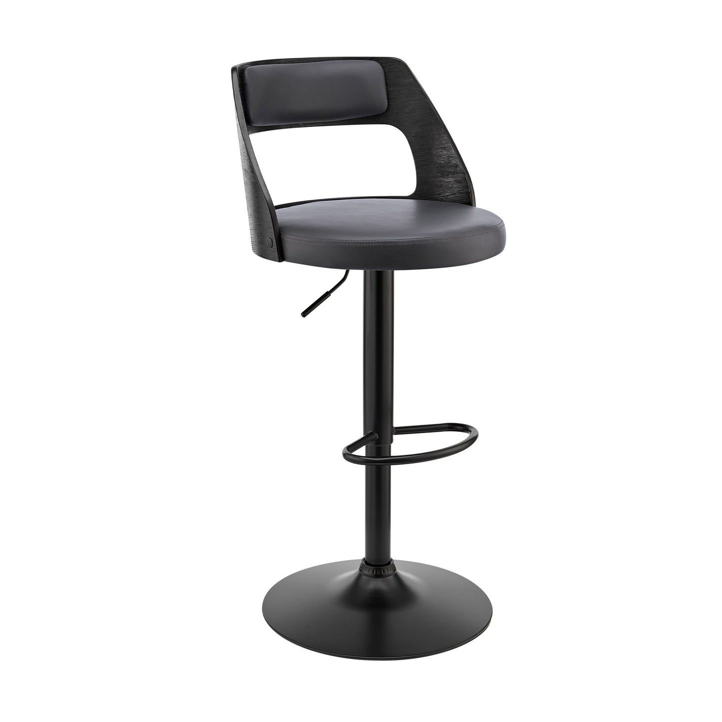 HomeRoots Gray Upholstered Black Base Adjustable Swivel Bar Stool