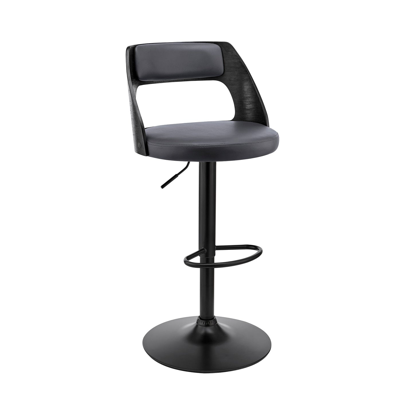 HomeRoots Gray Upholstered Black Base Adjustable Swivel Bar Stool
