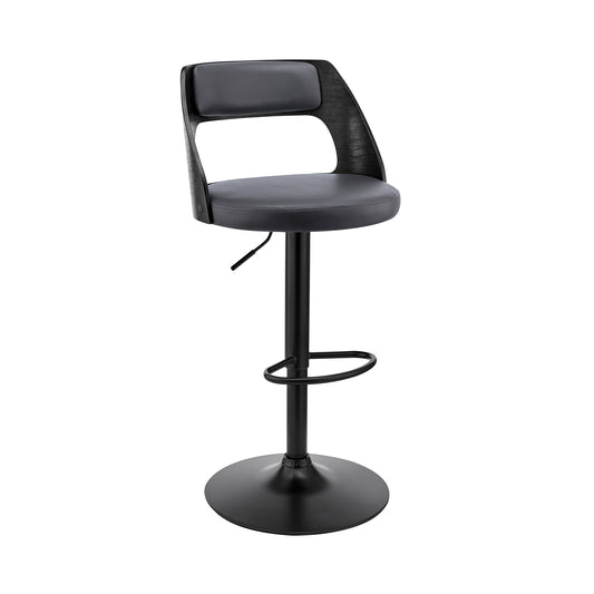 HomeRoots Gray Upholstered Black Base Adjustable Swivel Bar Stool