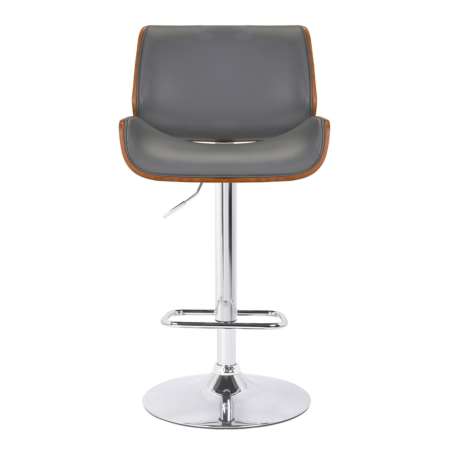 HomeRoots Gray Upholstered Chrome Base Adjustable Bar Stool