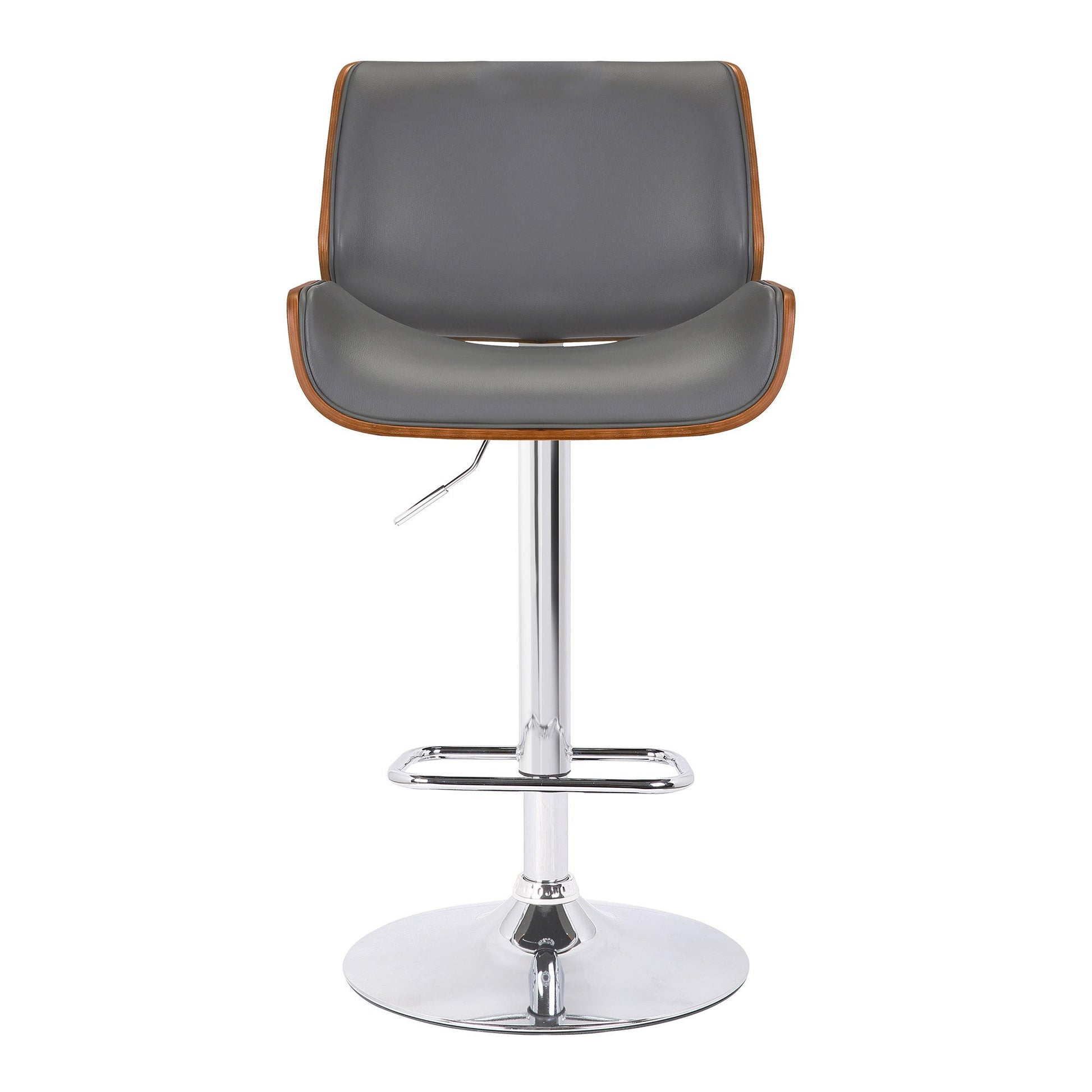 HomeRoots Gray Upholstered Chrome Base Adjustable Bar Stool