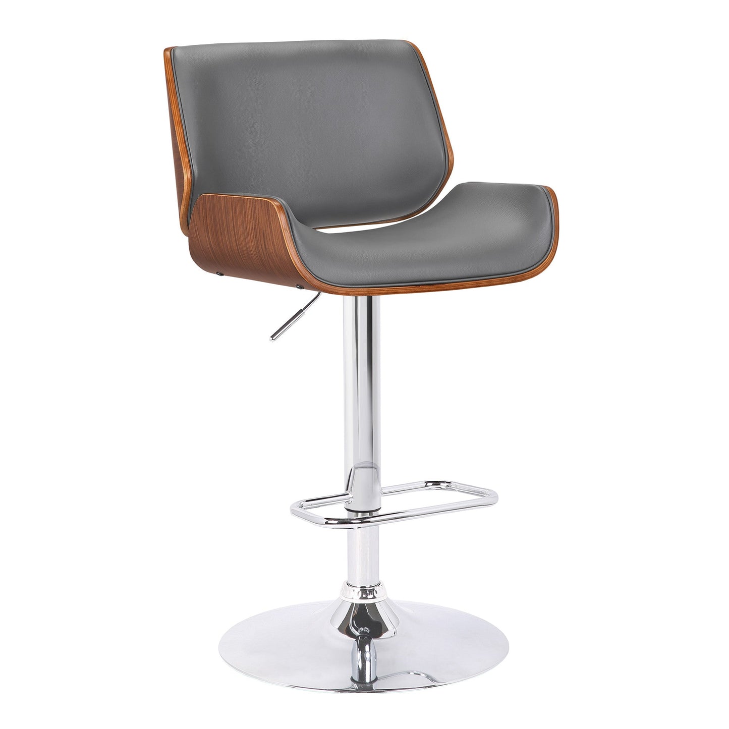 HomeRoots Gray Upholstered Chrome Base Adjustable Bar Stool