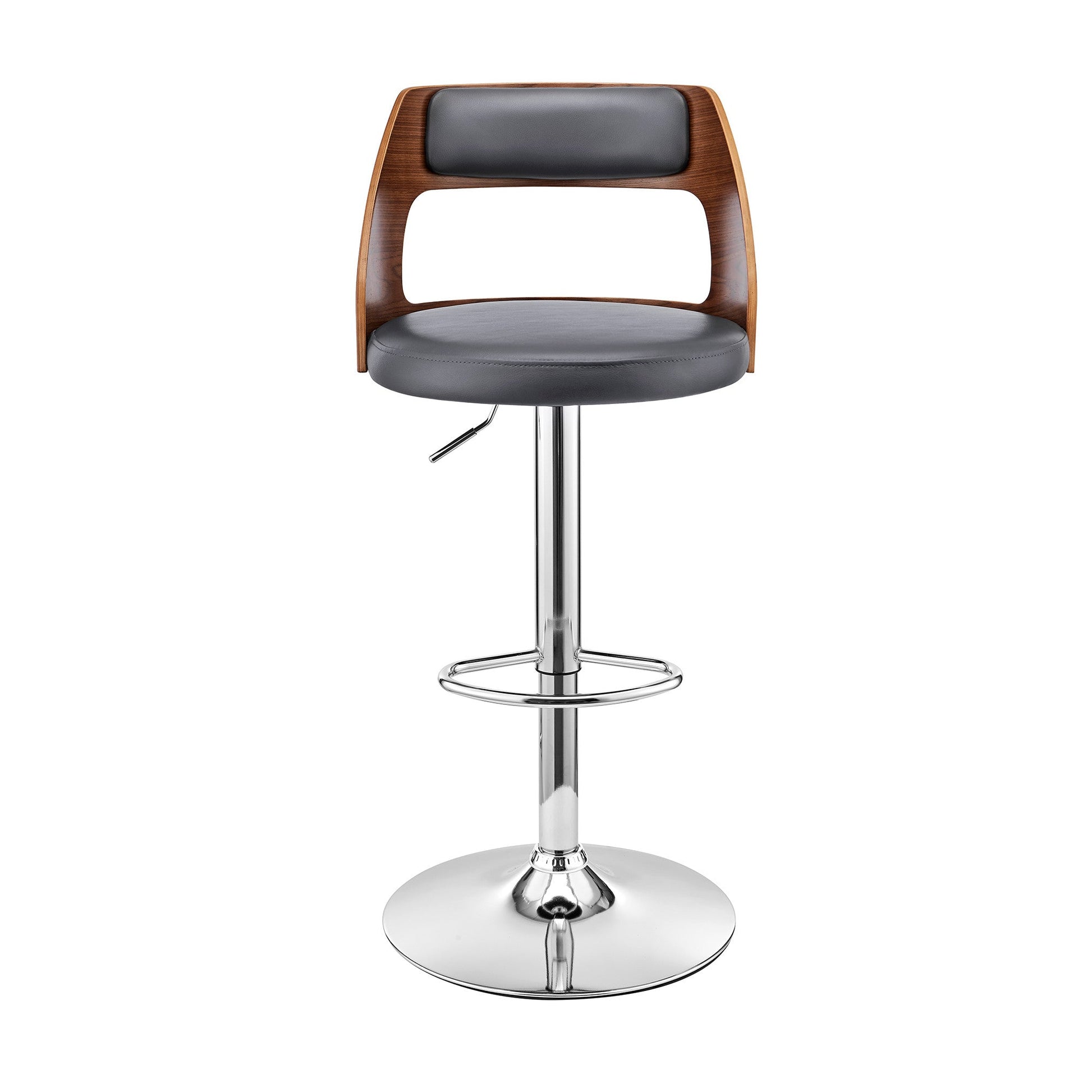 HomeRoots Gray Upholstered Chrome Base Adjustable Swivel Bar Stool