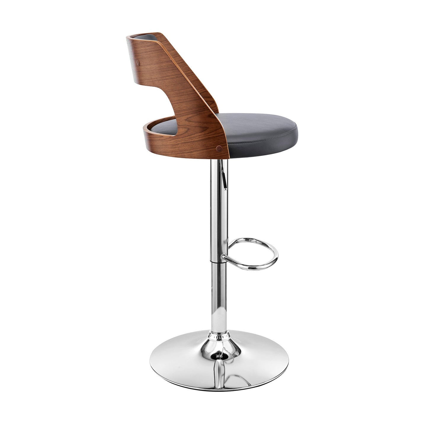 HomeRoots Gray Upholstered Chrome Base Adjustable Swivel Bar Stool