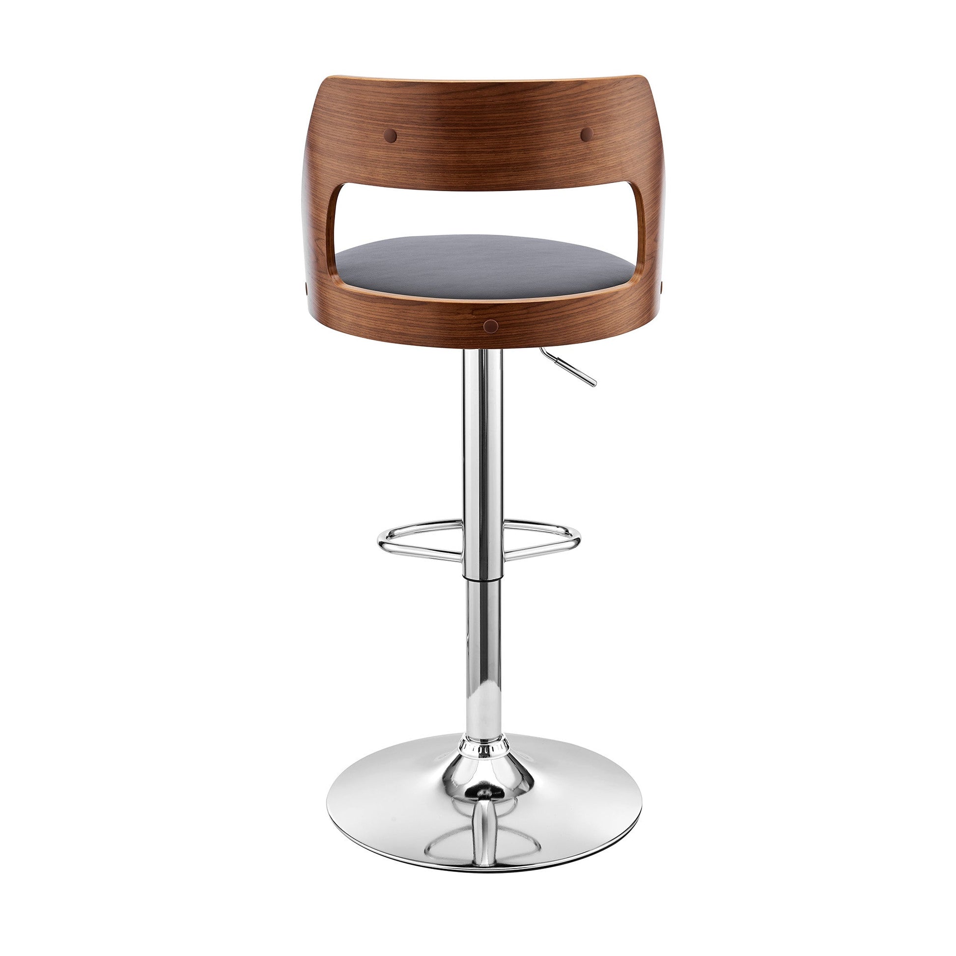HomeRoots Gray Upholstered Chrome Base Adjustable Swivel Bar Stool