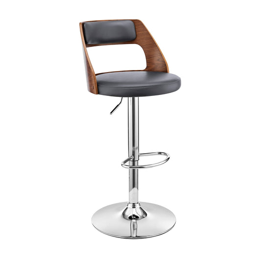 HomeRoots Gray Upholstered Chrome Base Adjustable Swivel Bar Stool